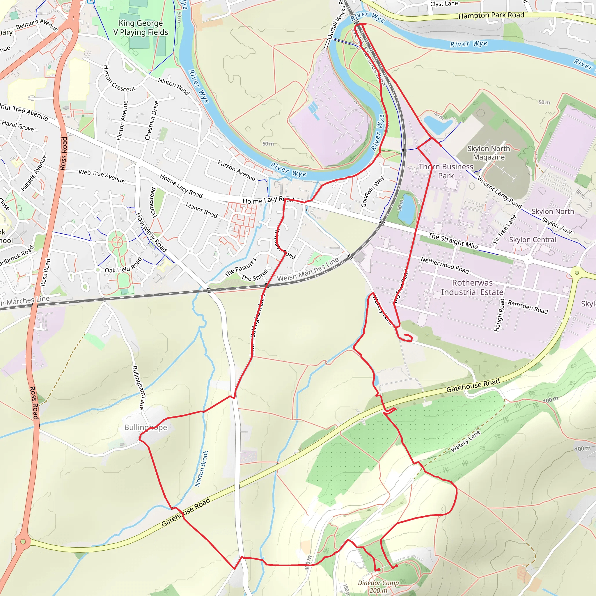 Dindor Loop via Bullinghope Church and Canary Bridge mobile static map