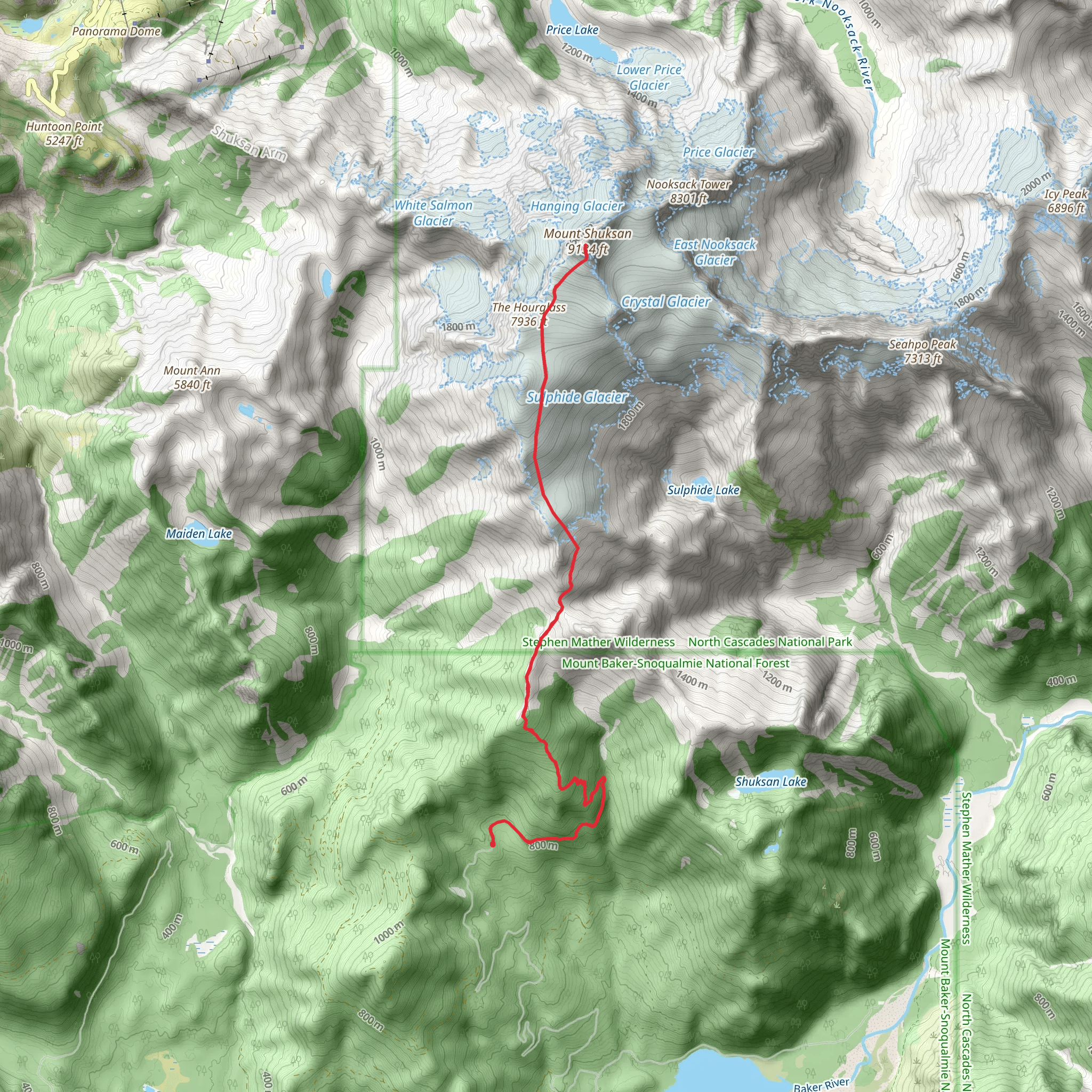Mount Shuksan via Shannon Ridge Trail mobile static map