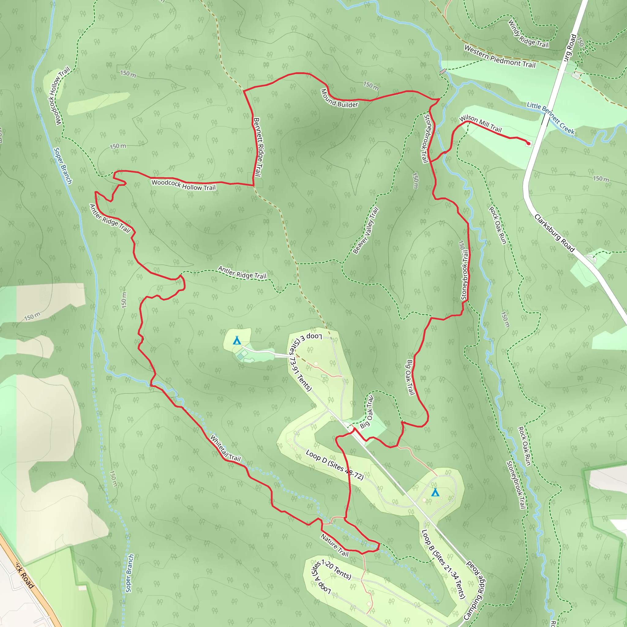 Wilson Mill, Woodcock Hollow and Stoneybrook Loop Trail mobile static map