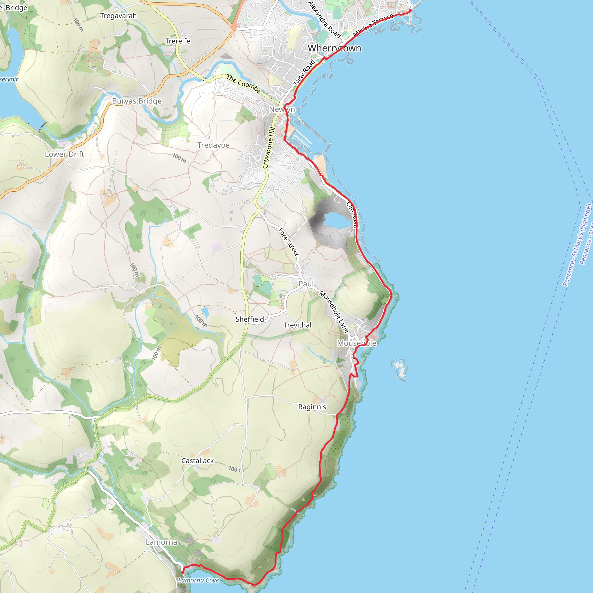 Penzance to Lamorna Shore Walk mobile static map