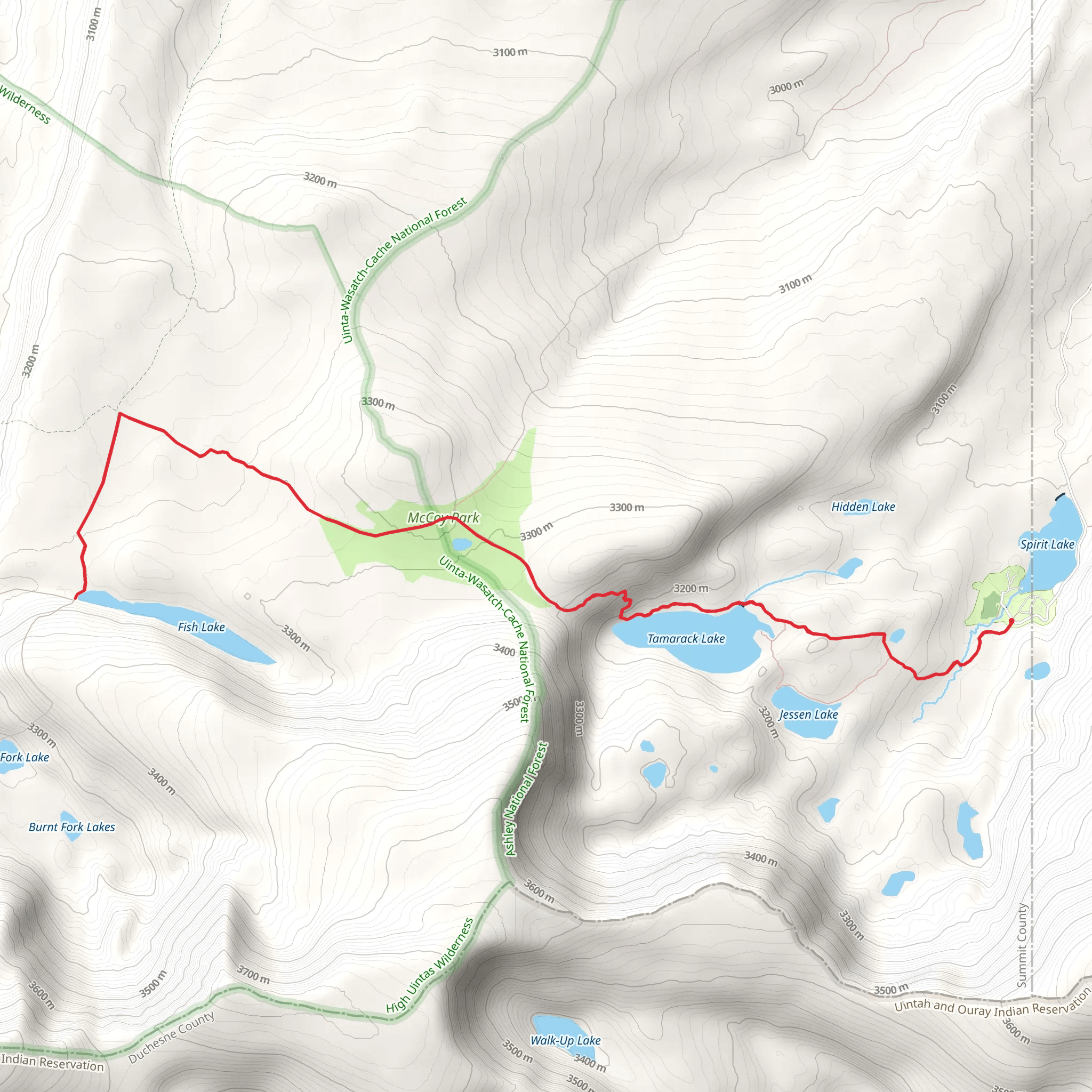 Tamarack Lake and Fish Lake via North Slope Highline B Trail mobile static map