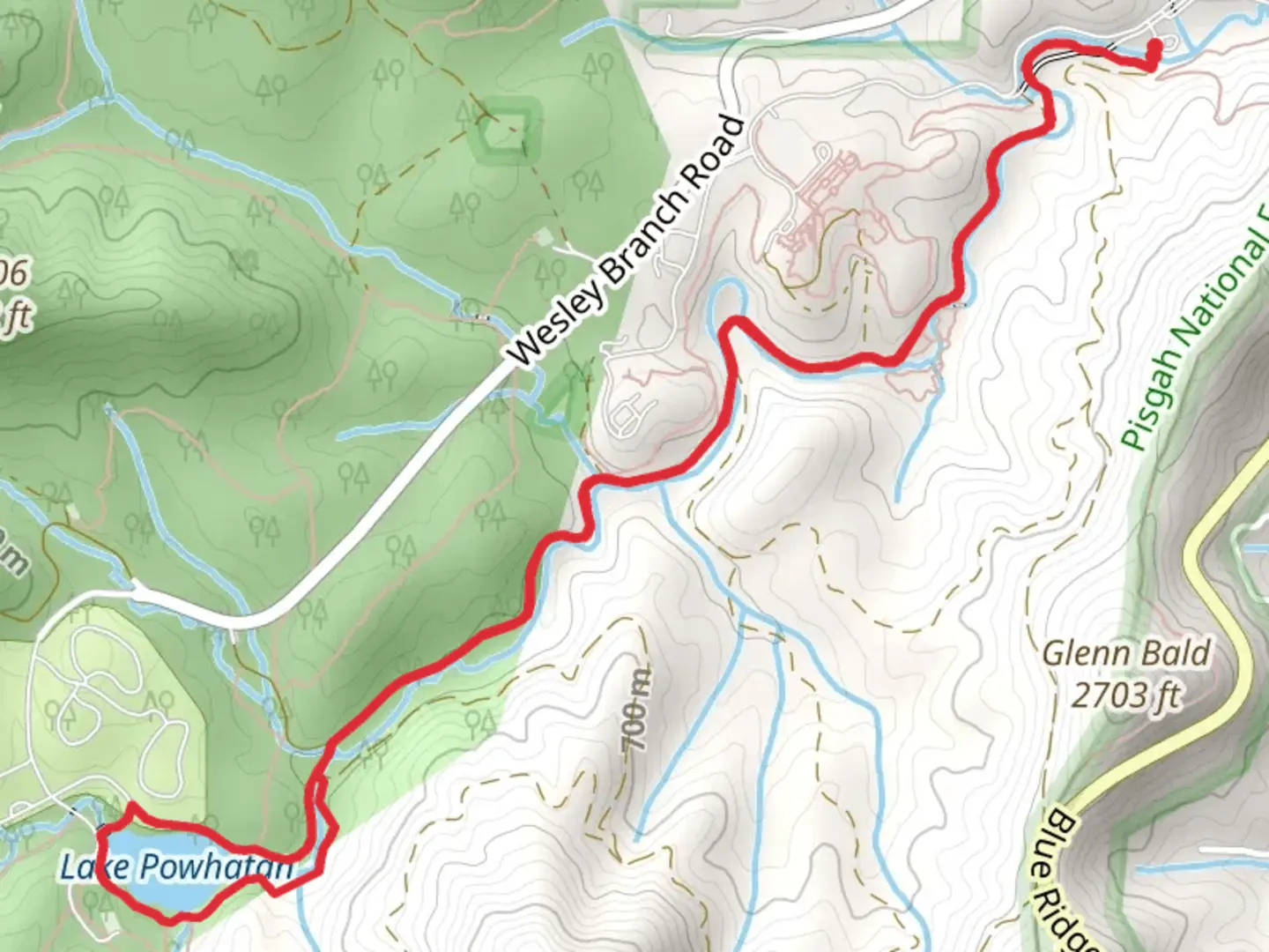 An image depicting the trail Lake Powhatan via Old Mill Trail and its surrounding area.