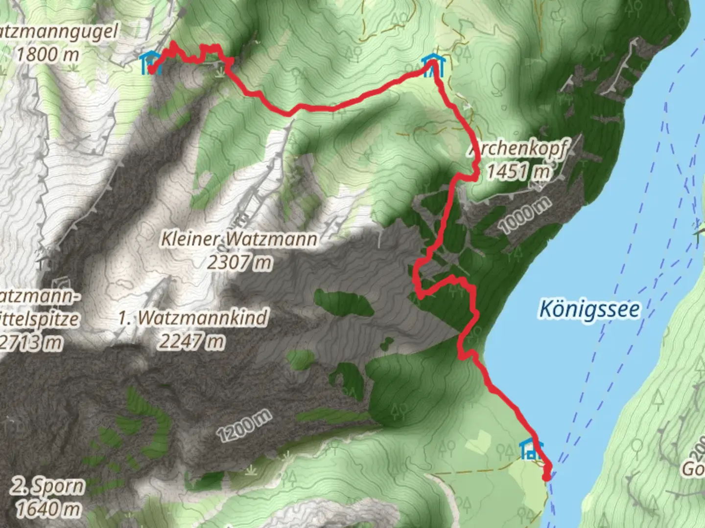 An image depicting the trail Falzkopf Walk via Konigssee and its surrounding area.