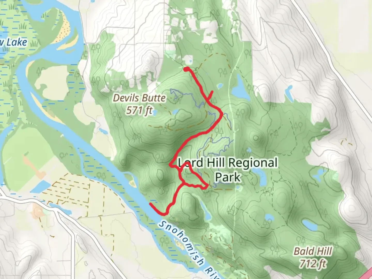 An image depicting the trail Snohomish River Trail and Meet Cutter and its surrounding area.