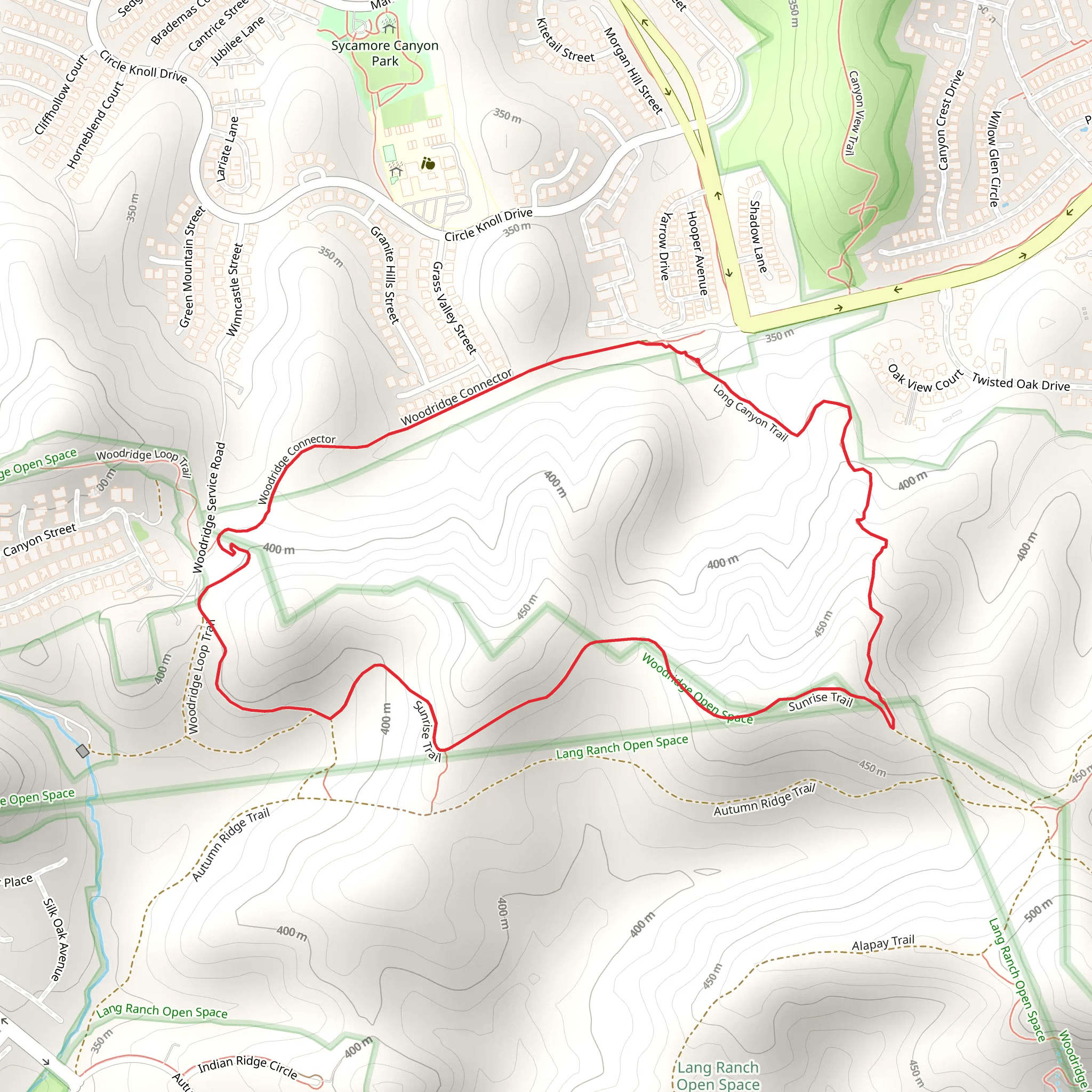 Long Canyon and Woodridge Loop Trail mobile static map