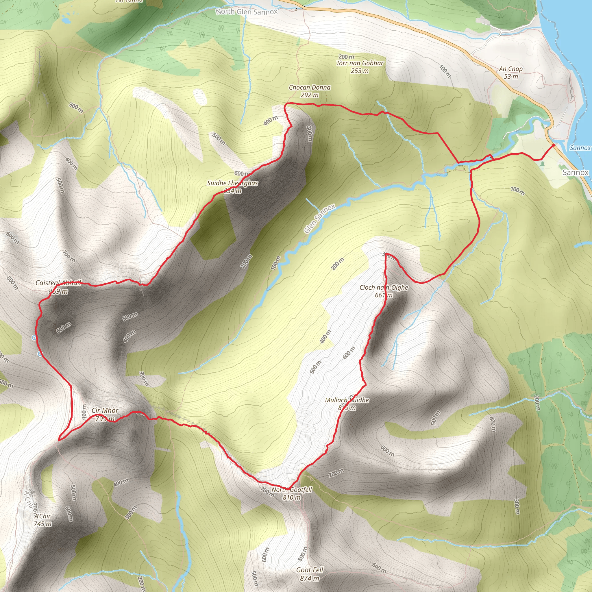 Mullach Buide, Cìr Mhòr and Caisteal Abhail Loop from Sannox mobile static map