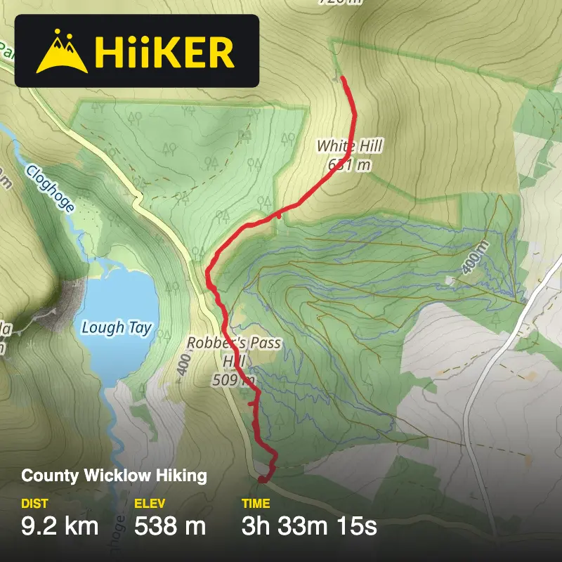 A map preview of the recording County Wicklow Hiking.