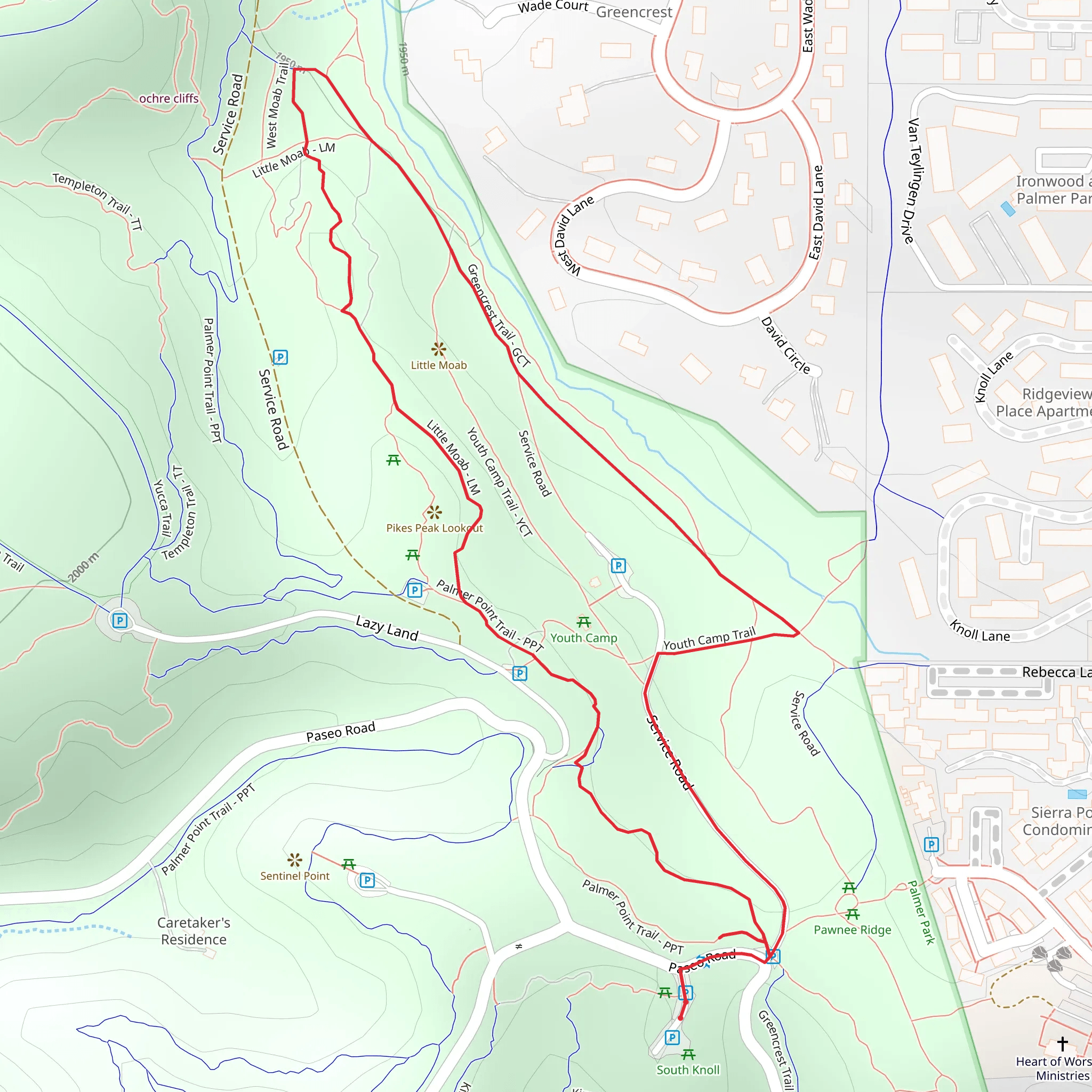 Little Moab, Greencrest and Youth Camp Loop Trail mobile static map