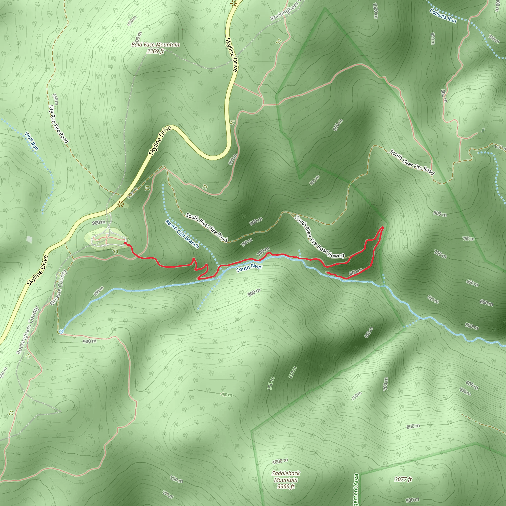 South River Falls Trail mobile static map