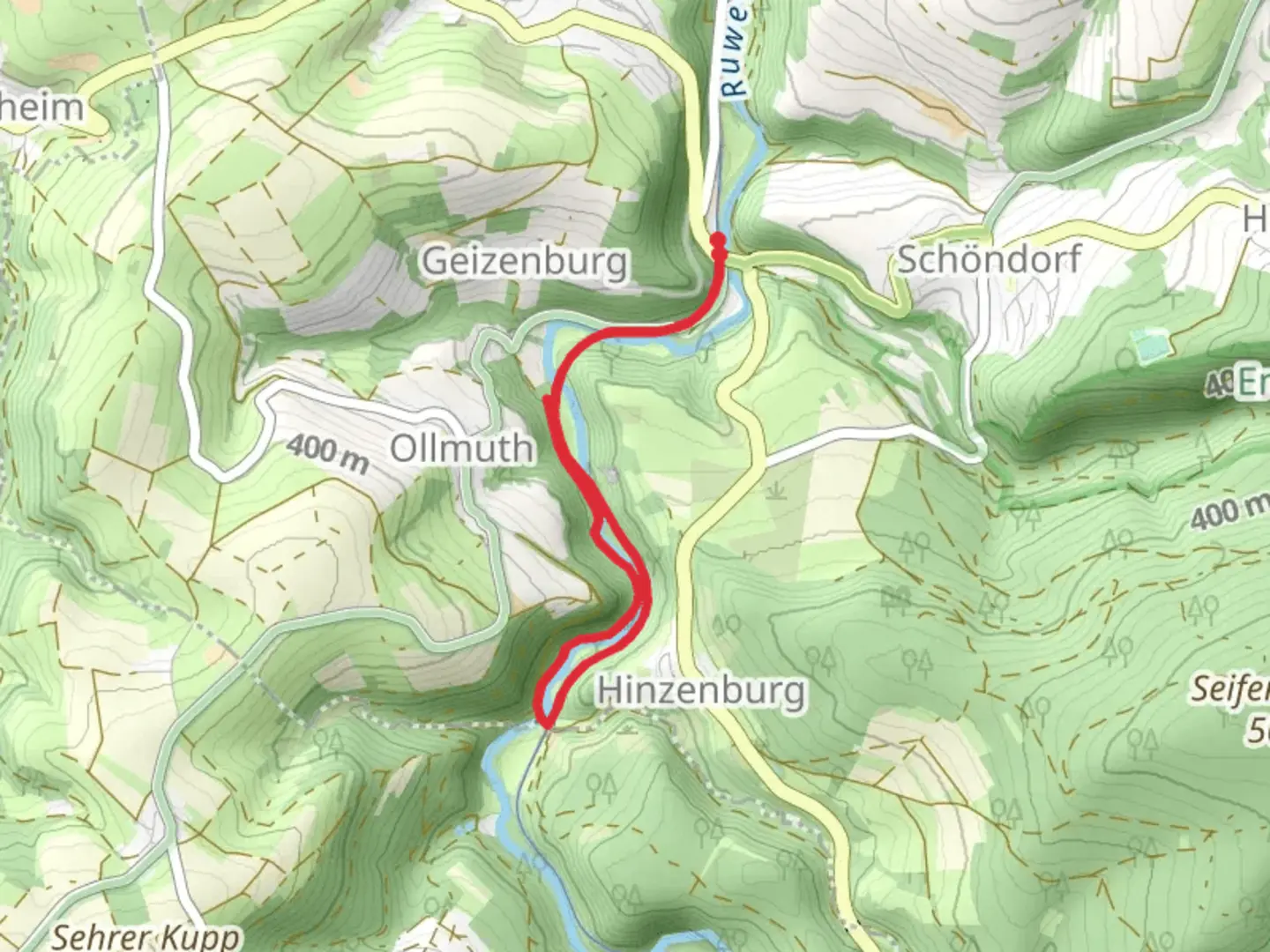 An image depicting the trail Hinzenburgermuhle Loop and its surrounding area.