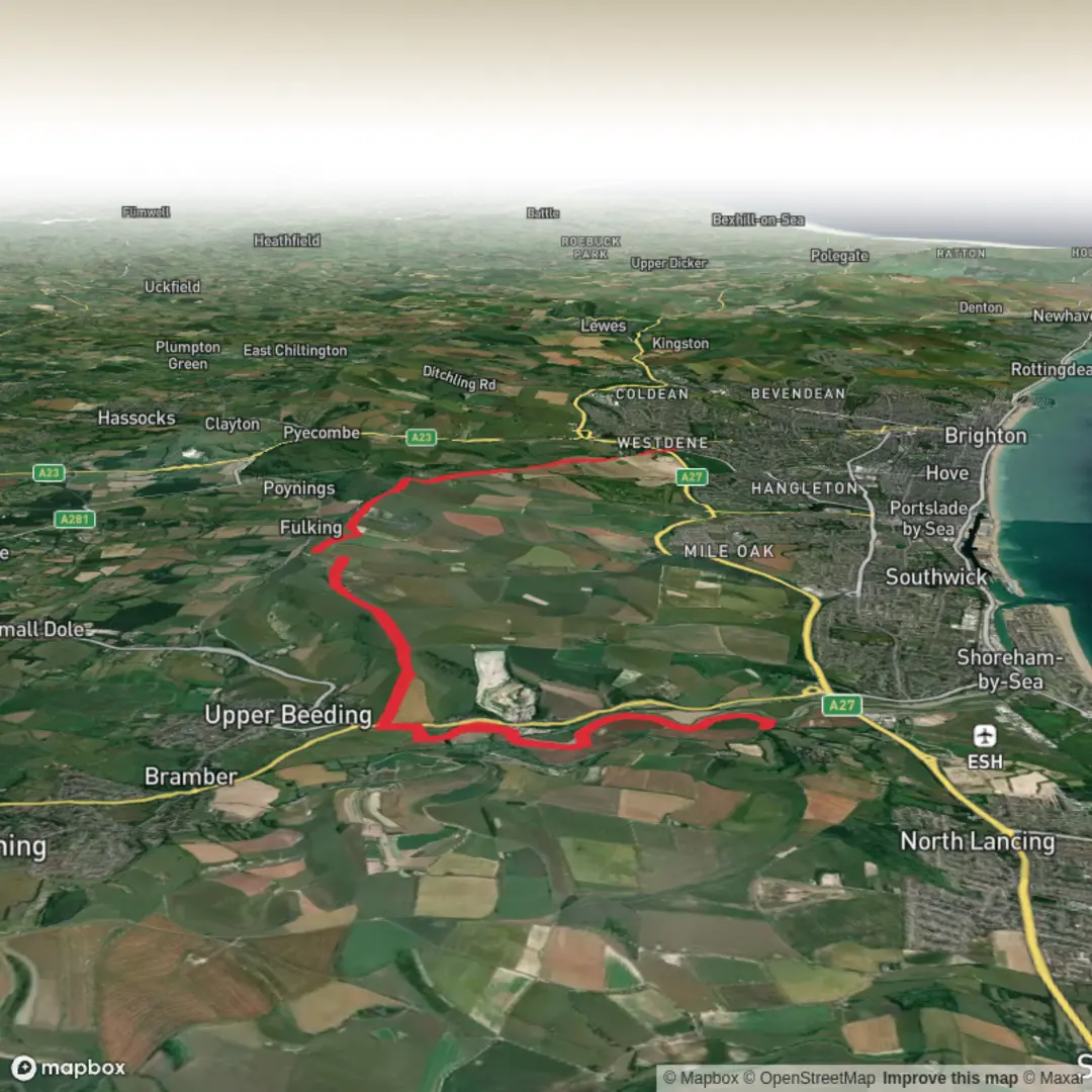 An image depicting the trail Hike from Shoreham Adur to Hilltop Cafe and its surrounding area.