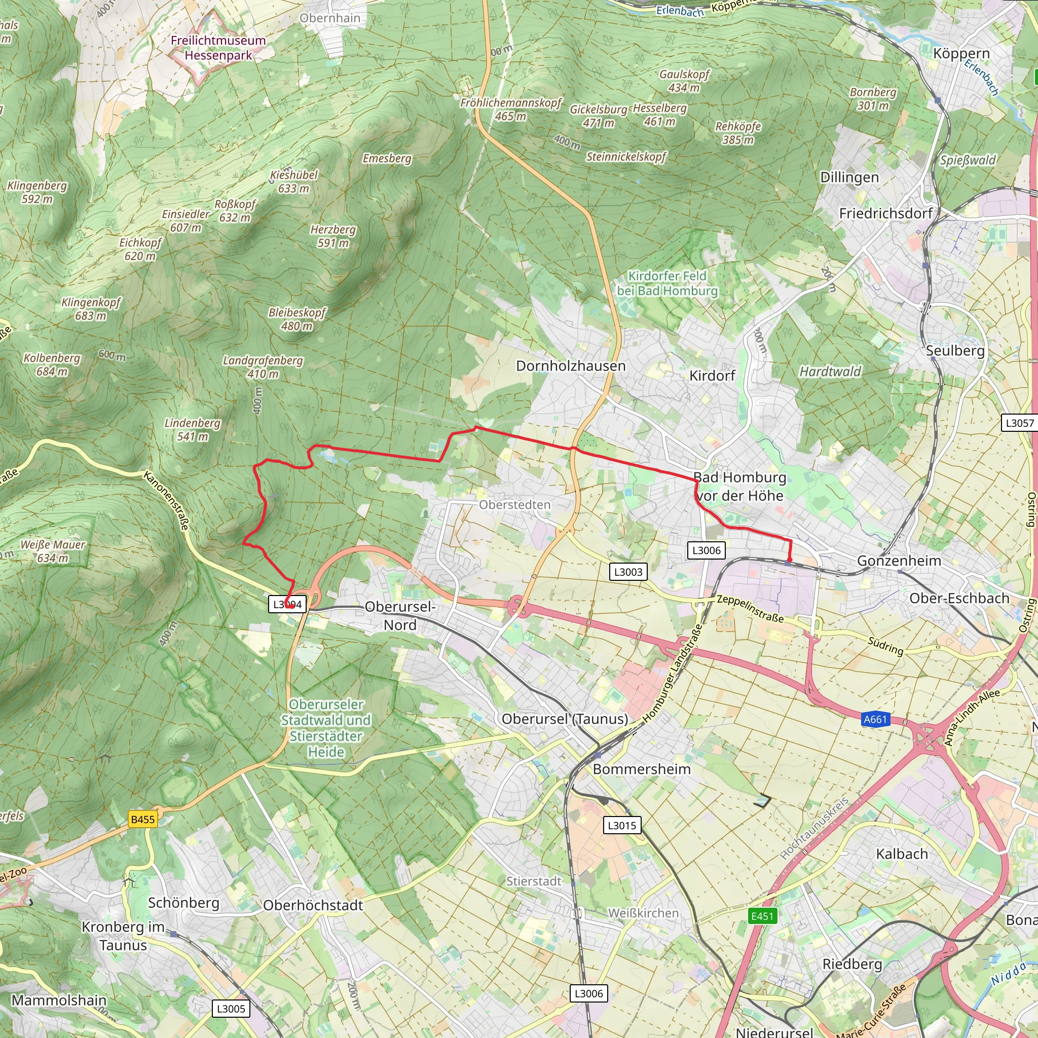 Bad Homburg to Hohemark via Taunusklub Route mobile static map