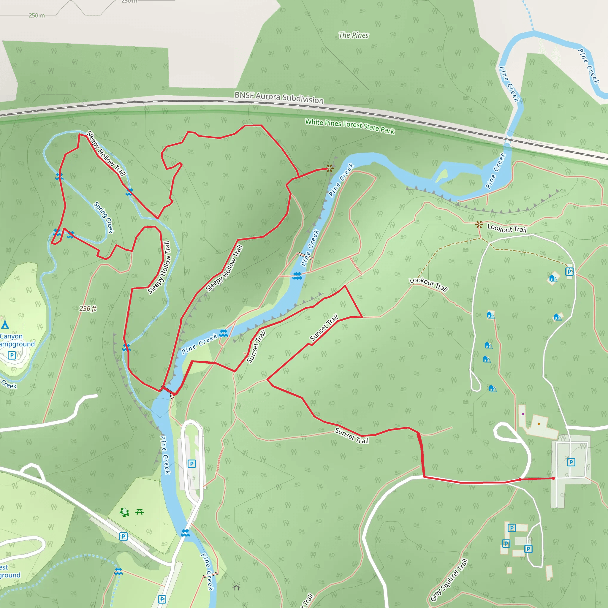 Sunset Trail and Sleepy Hollow Loop Trail mobile static map