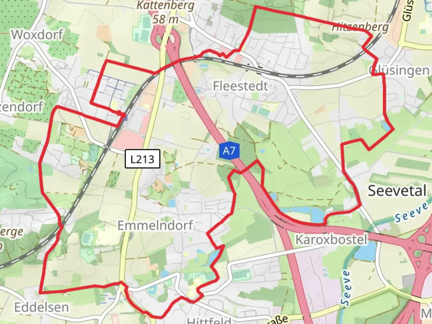 An image depicting the trail Hittfeld Loop and its surrounding area.