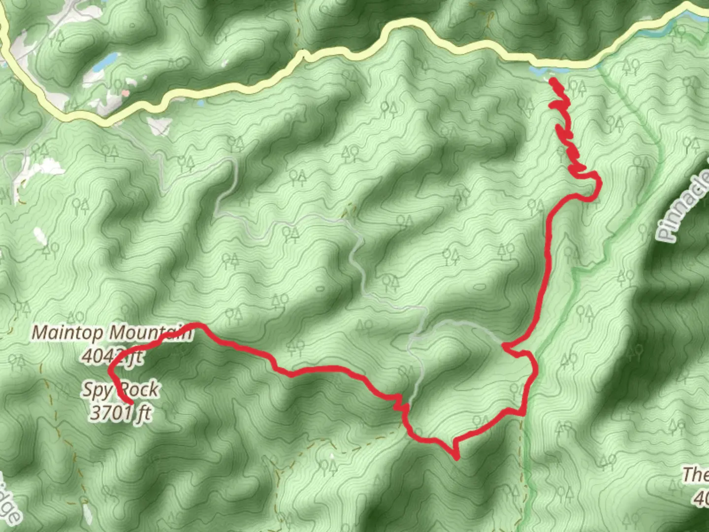 An image depicting the trail Spy Rock and Crabtree Creek via Appalachian Trail and its surrounding area.