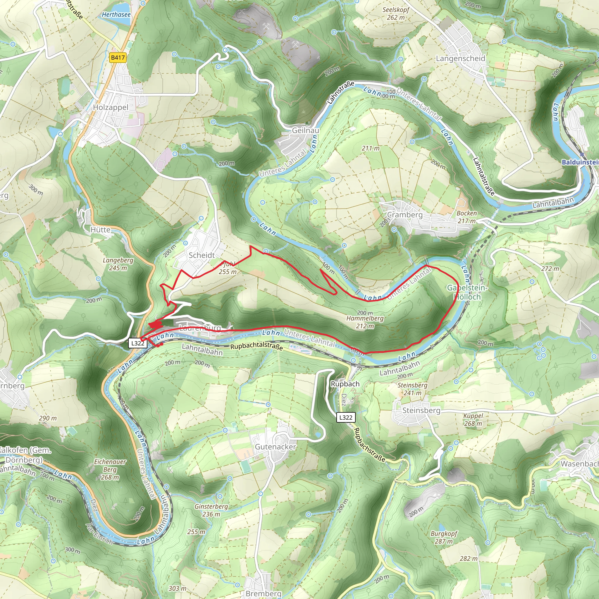 Lahn via Leinpfad and Burgweg mobile static map