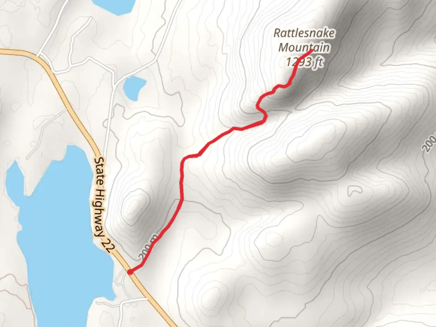 An image depicting the trail Rattlesnake Mountain Trail from Long Pond and its surrounding area.