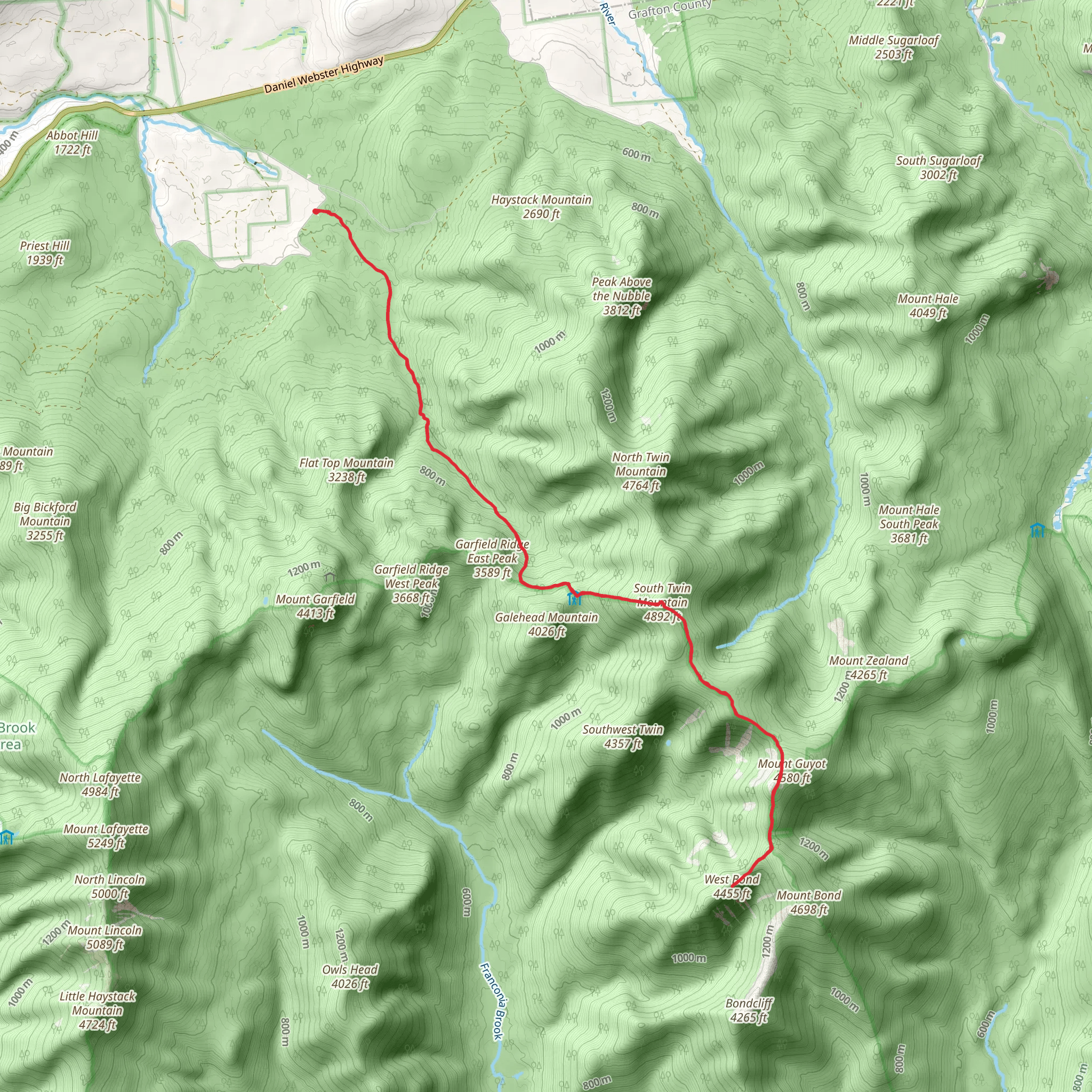 Mount West Bond and Guyot via Twinway and Gale River Trail mobile static map