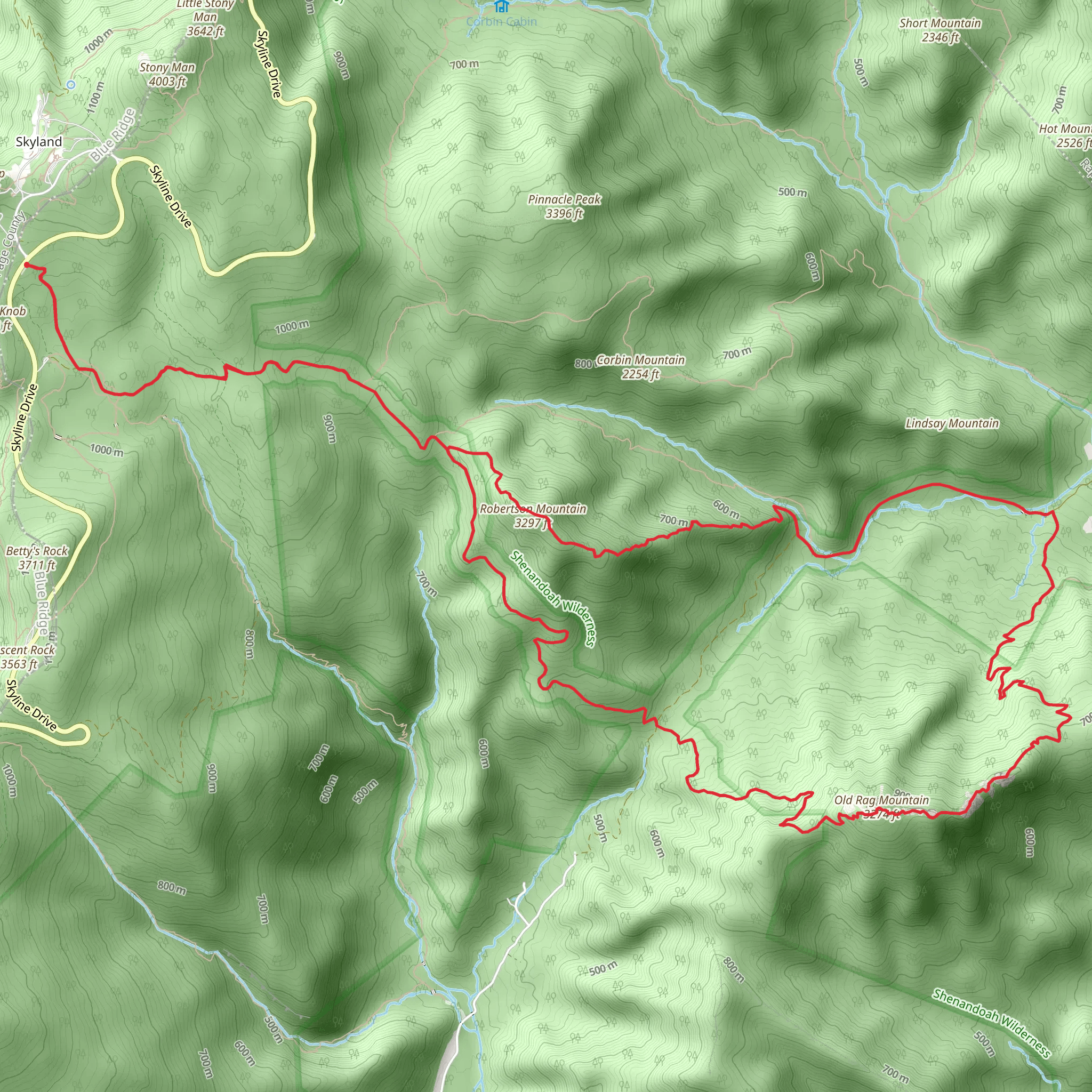 Old Rag Fire Road, Robertson Mountain and Old Rag Mountain Loop mobile static map