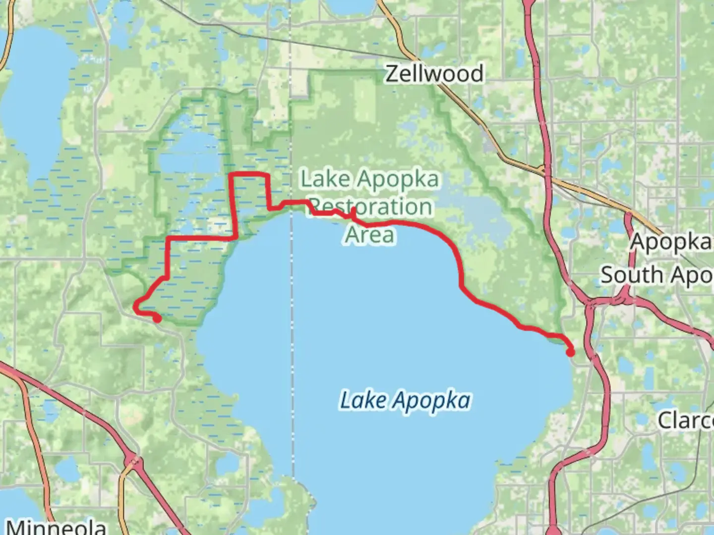 An image depicting the trail Lake Apopka Lake Trail and its surrounding area.