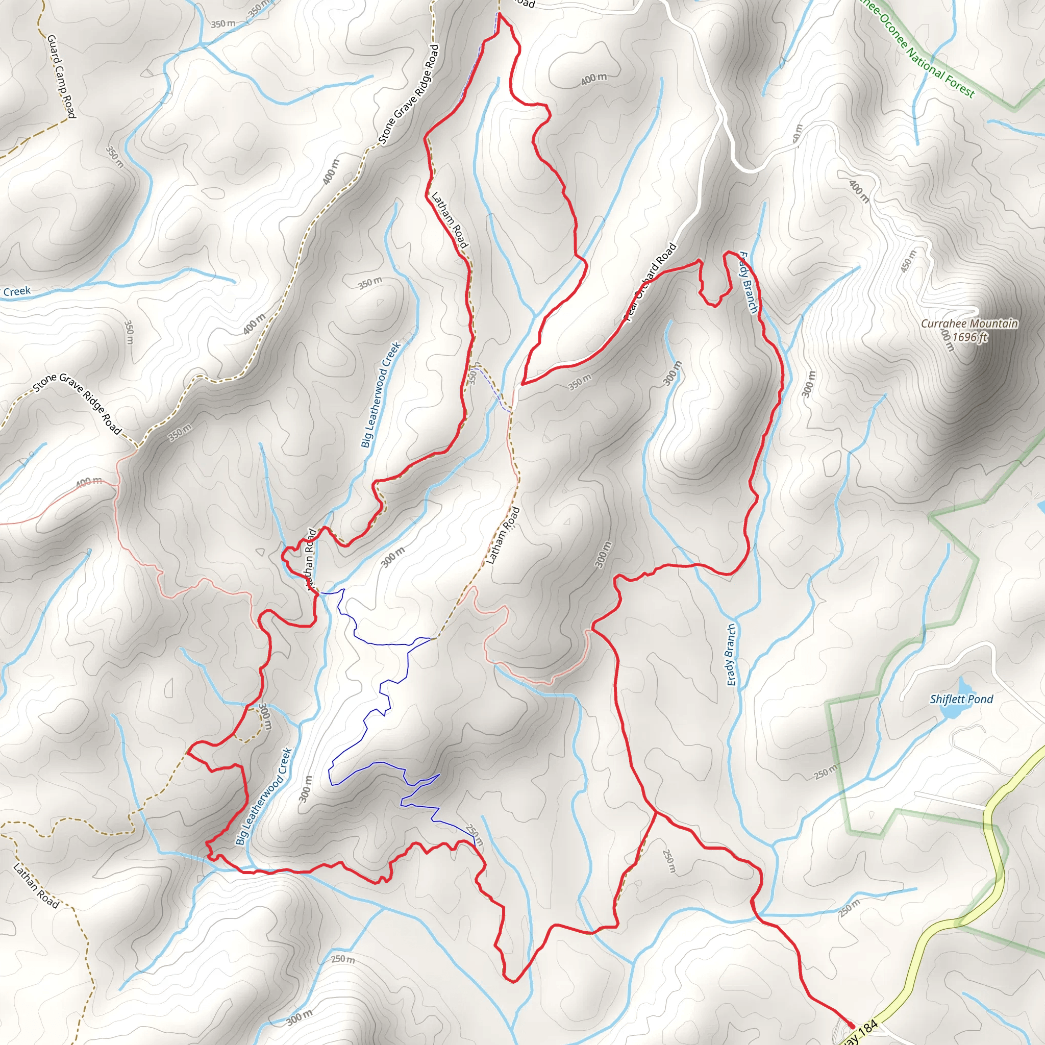 Leatherwood Creek, Latham Cemetary and Frady Branch Loop mobile static map