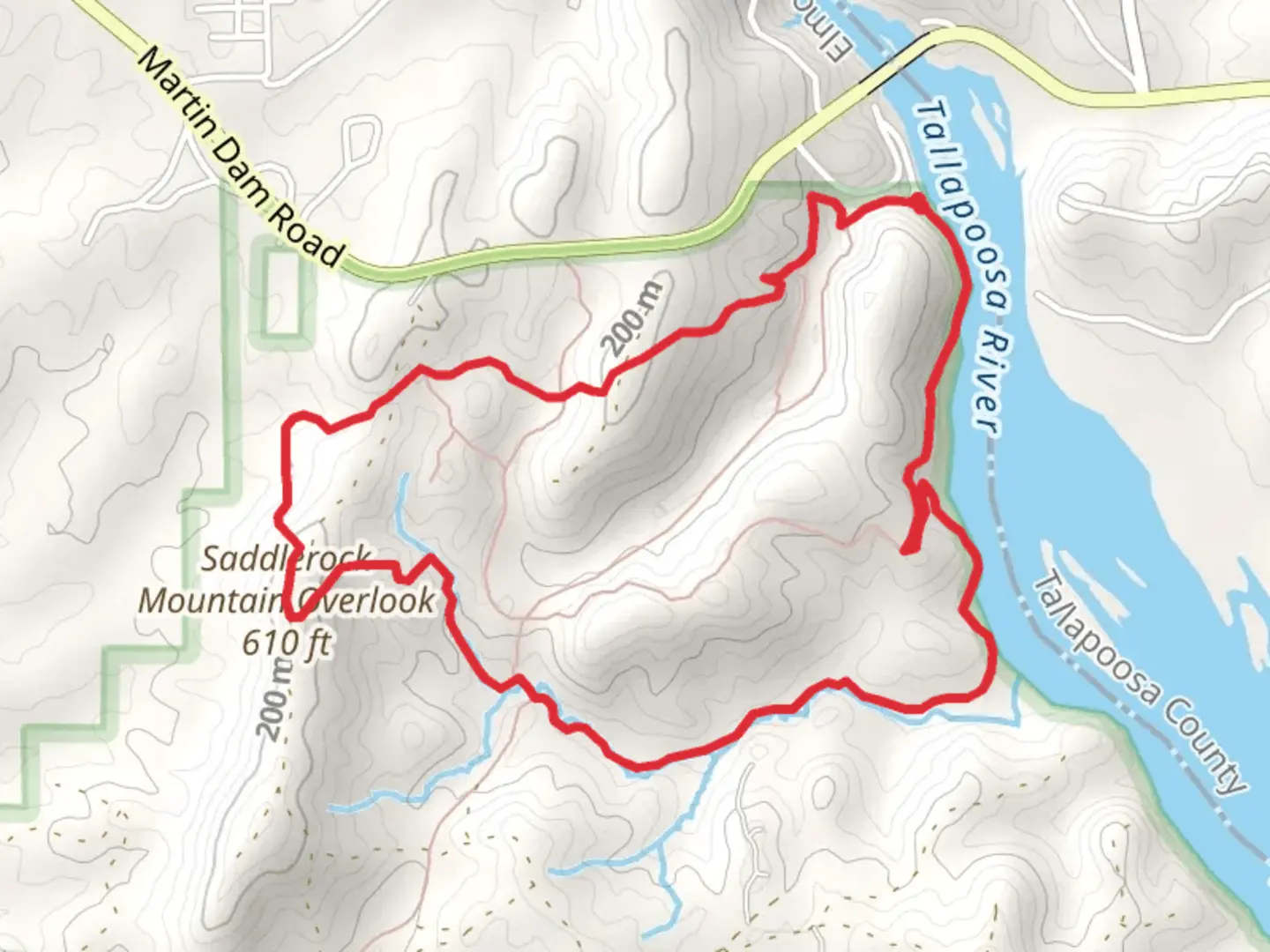 An image depicting the trail John B Scott Forever Wild and Saddlerock Mountain Overlook Loop Trail and its surrounding area.