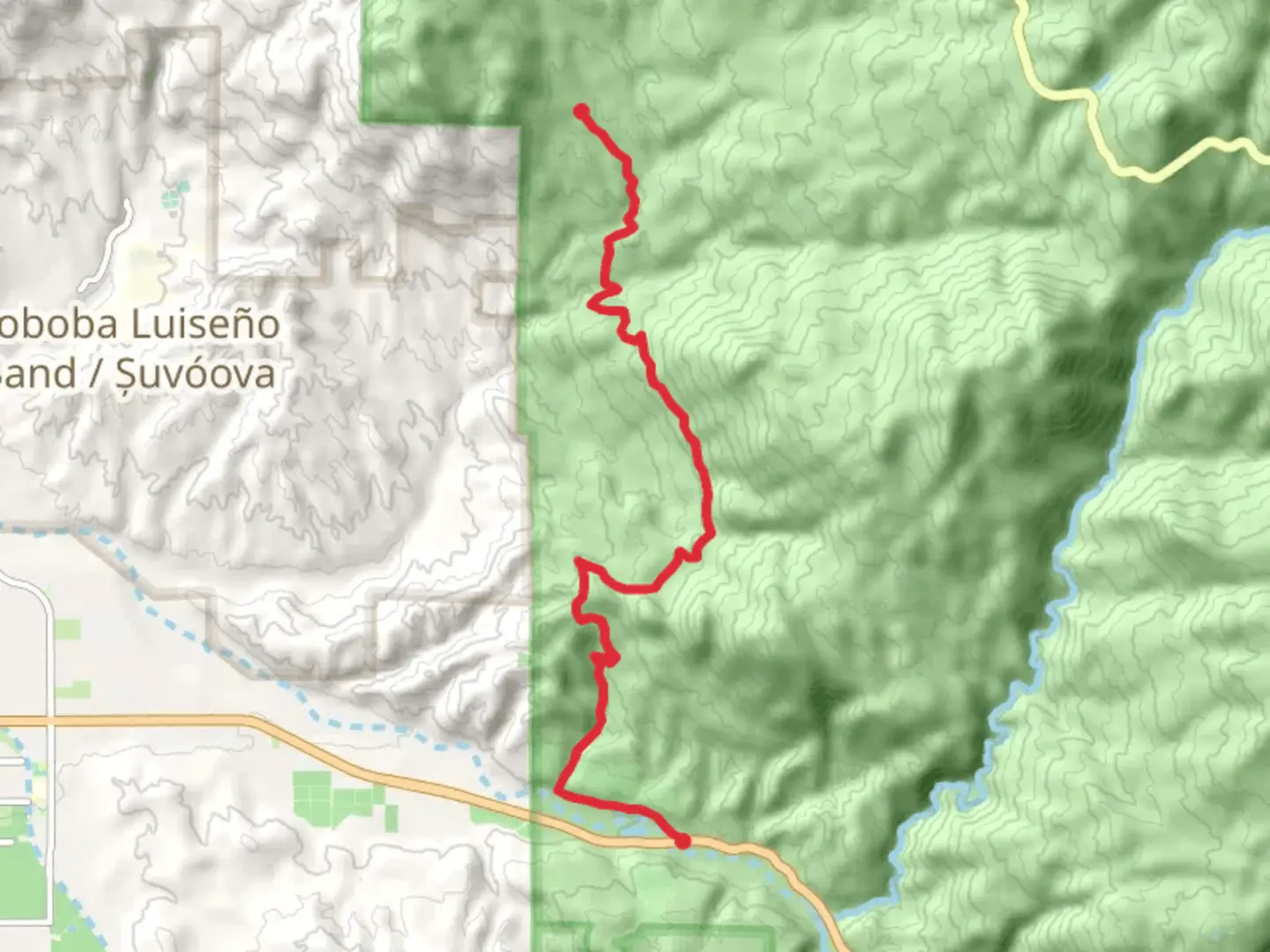 An image depicting the trail Bee Canyon and East Indian Creek Road and its surrounding area.