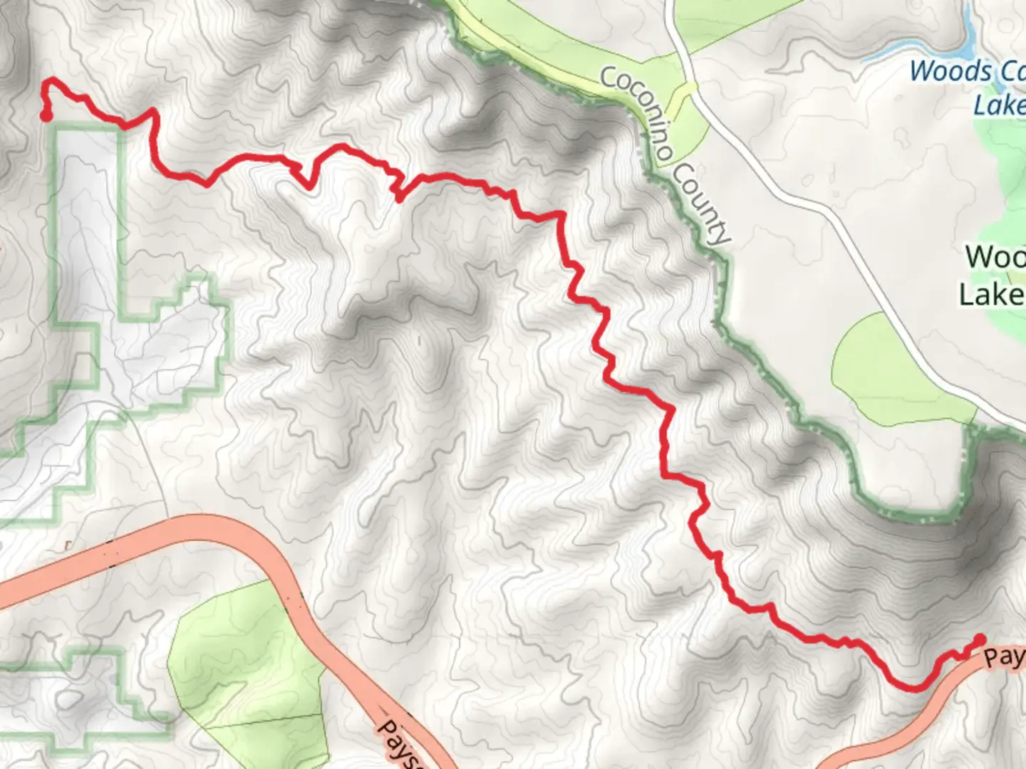An image depicting the trail Highline Trail from Payson-Heber Highway and its surrounding area.
