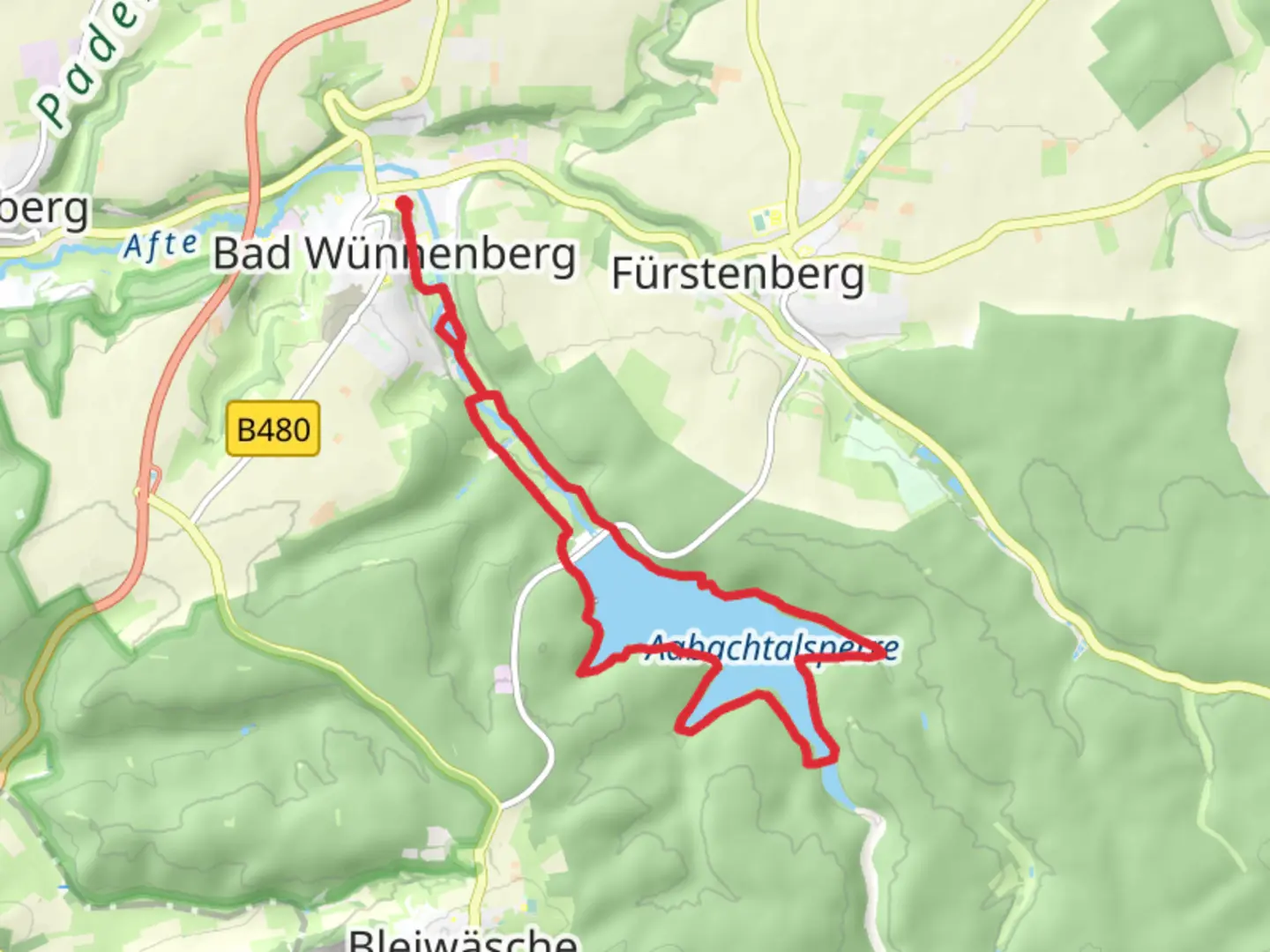 An image depicting the trail Aabachtalsperre Loop and its surrounding area.
