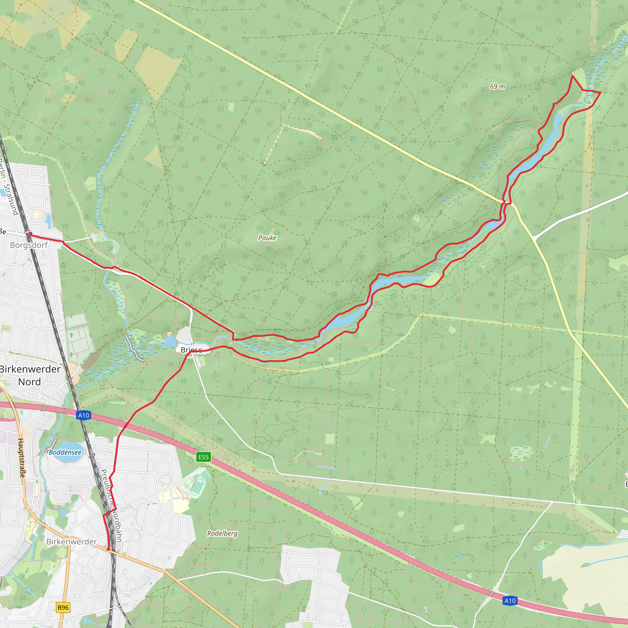 Borgsdorf to Birkenwerder Walk via Briese mobile static map