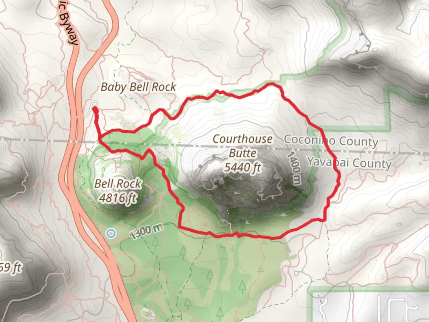 An image depicting the trail Courthouse Butte Loop and its surrounding area.