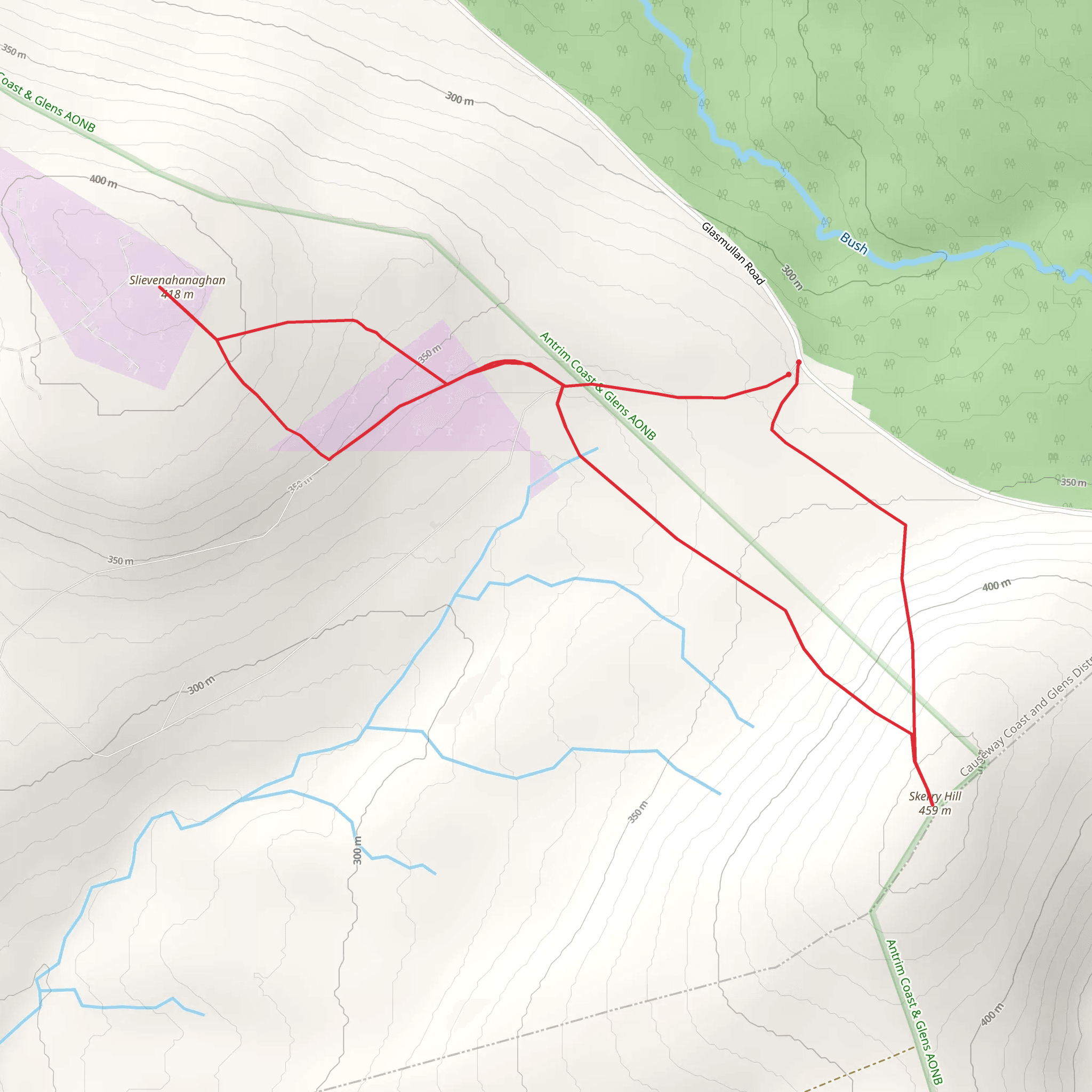 Skerry and Slievenahanaghan Hill Loop mobile static map