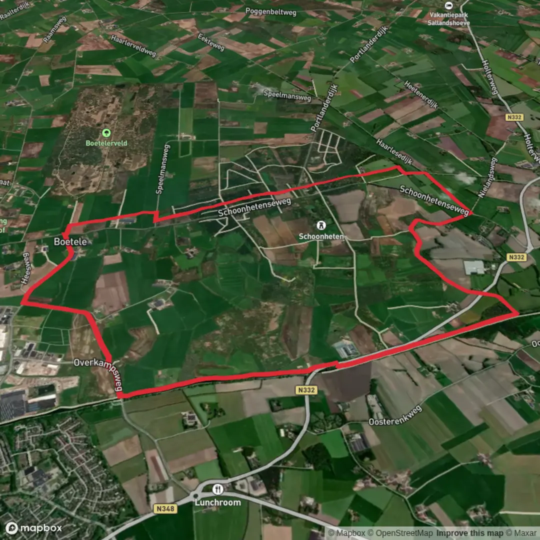 An image depicting the trail Ramelerbrug and Boetelerenk via Kreilemans Weg and its surrounding area.