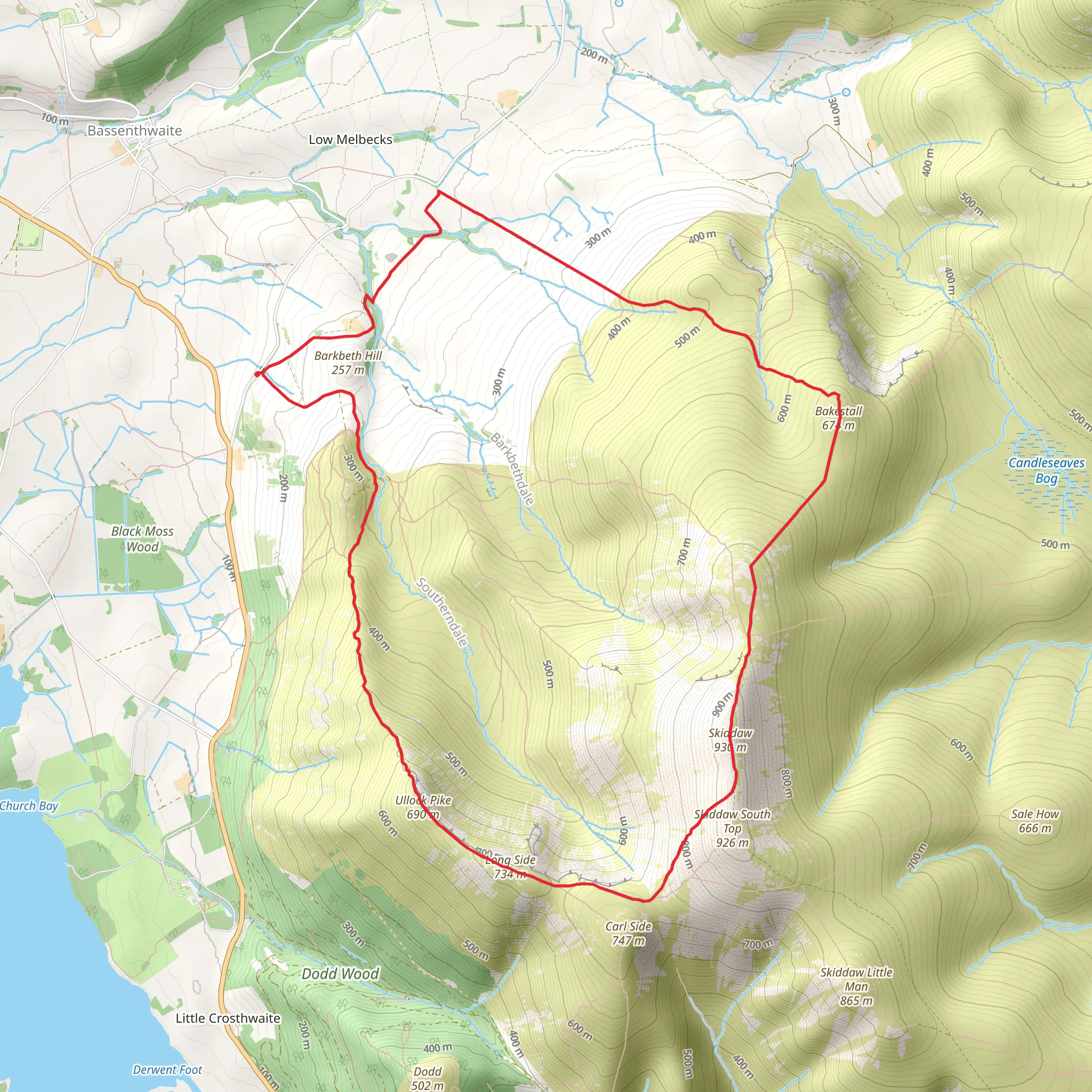 Ullock Pike, Skiddaw and Bakestall Loop mobile static map