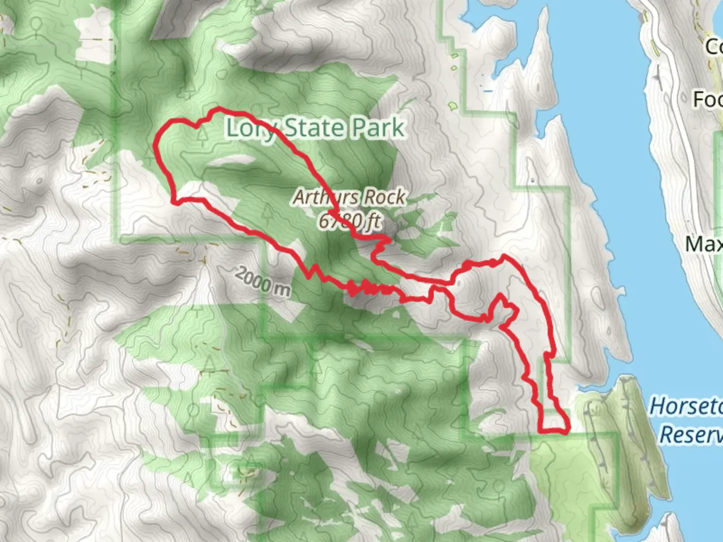An image depicting the trail Arthurs Rock, Howard and South Valley Loop Trail and its surrounding area.