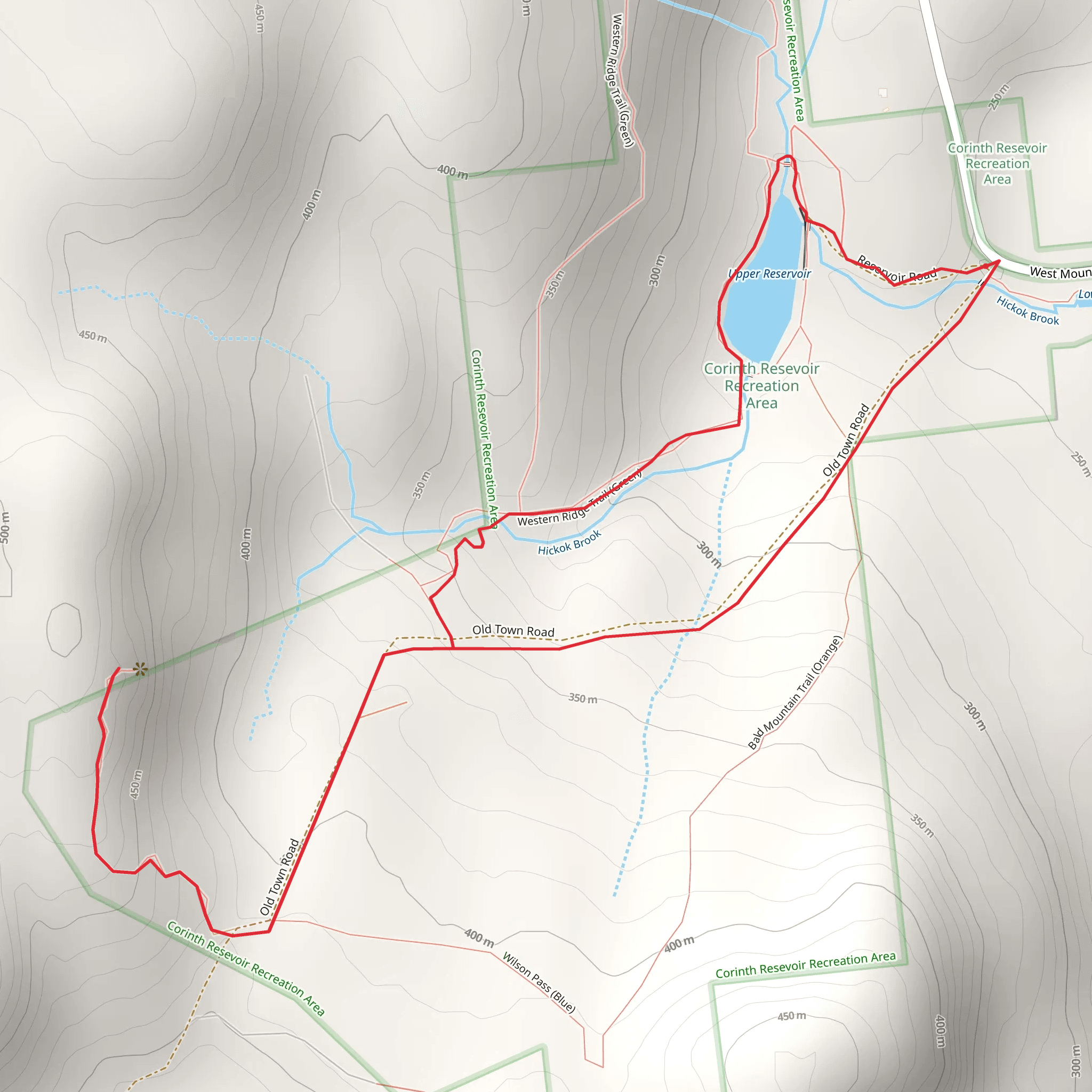 Upper Reservoir, Hickok Brook via Western Ridge Trail mobile static map