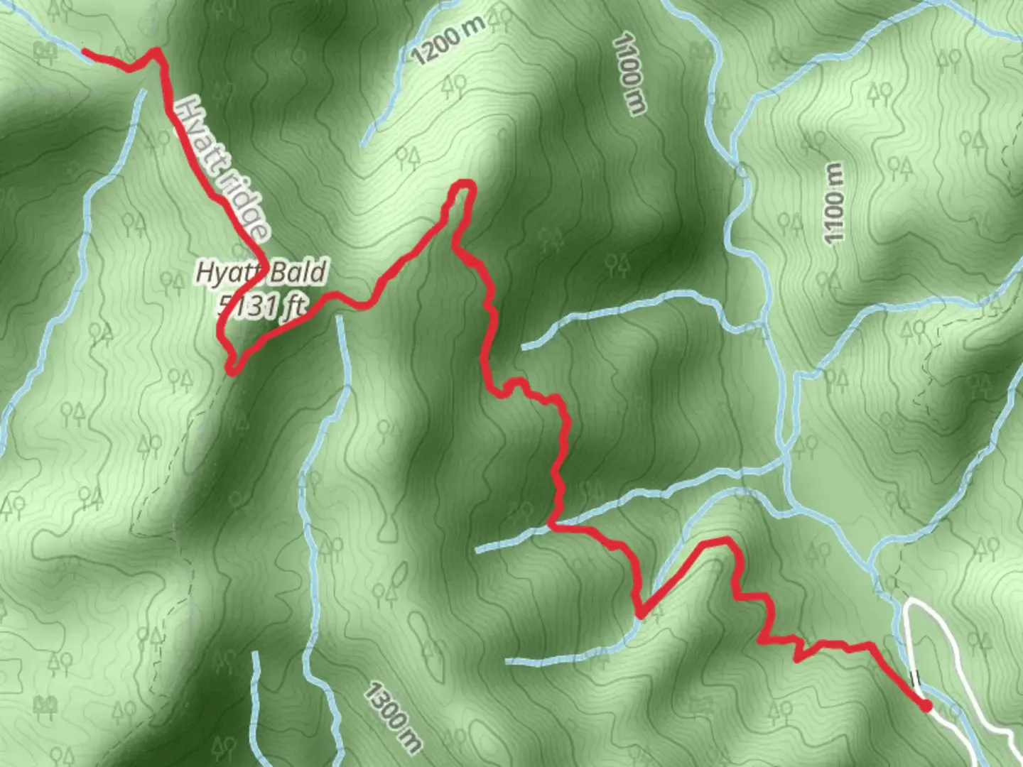 An image depicting the trail McGee Spring, Hyatt Bald via Hyatt Ridge Trail and its surrounding area.