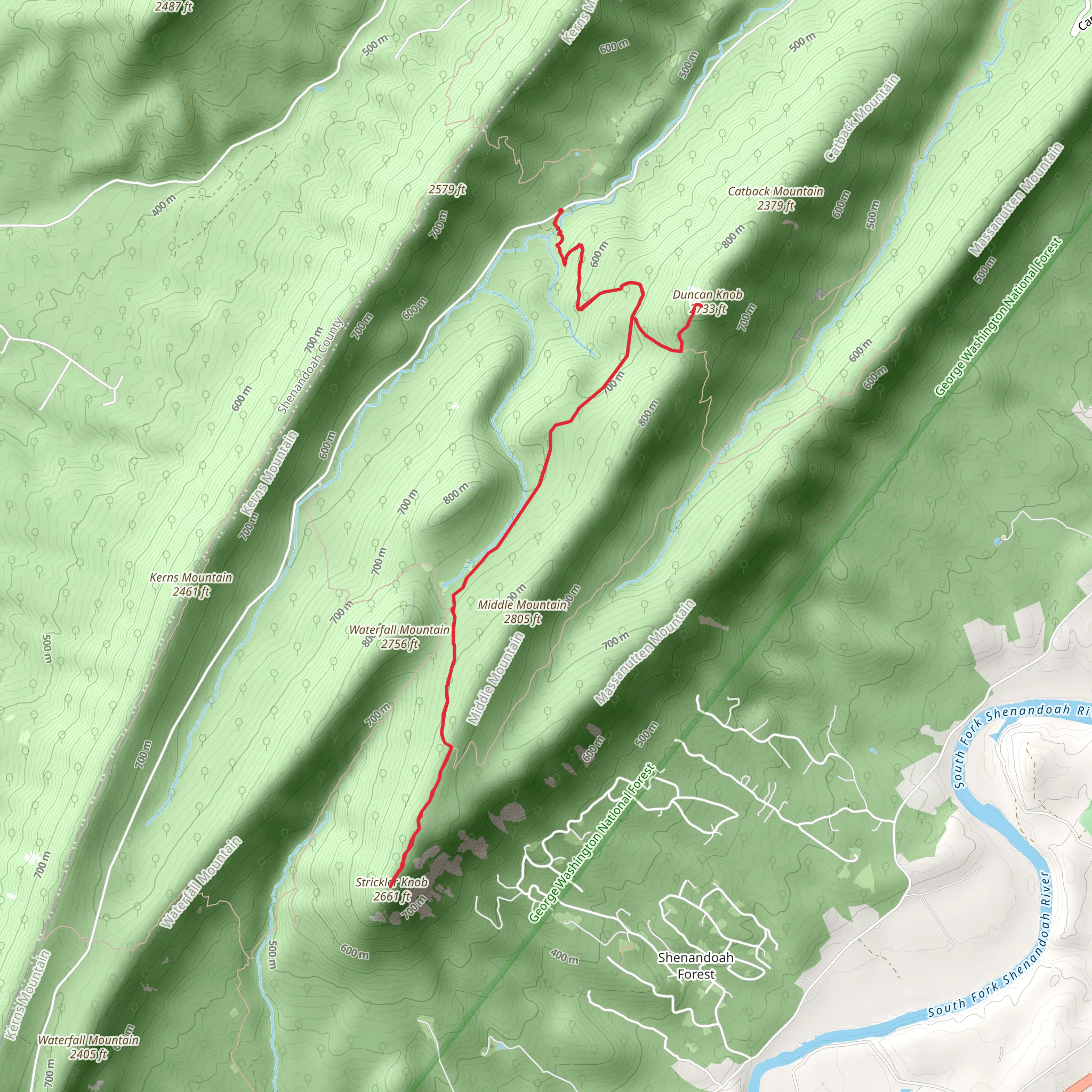 Duncan Knob and Strickler Knob via Gap Creek Trail mobile static map