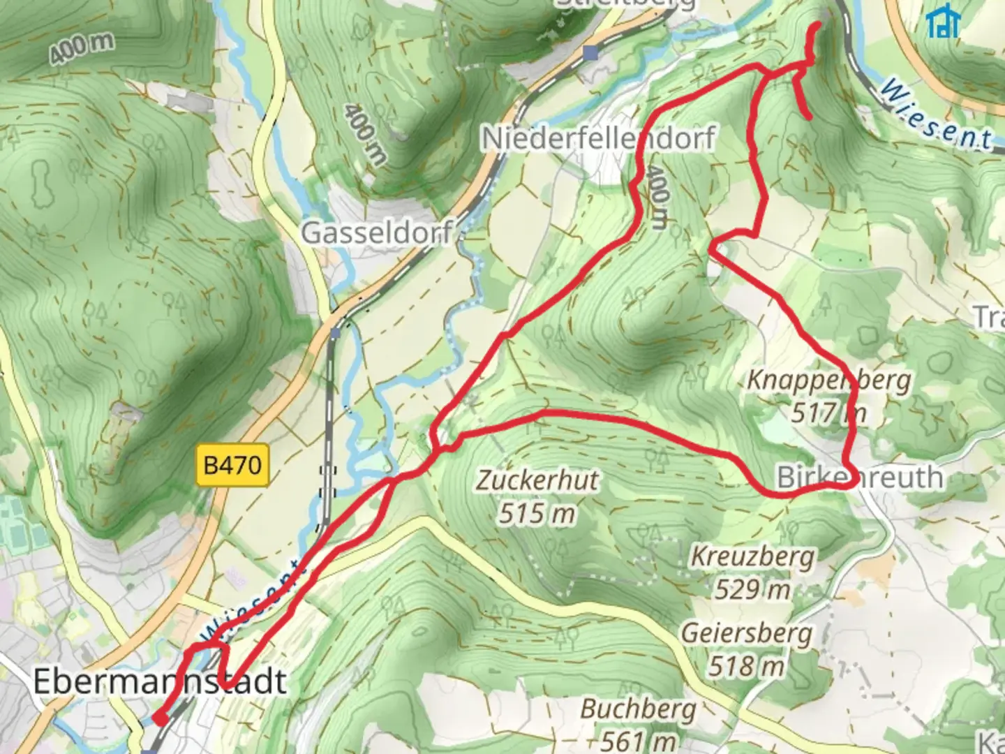 An image depicting the trail Niedeck Castle via Leo-Jobst-Weg and Franz-josef-Kaiser Weg and its surrounding area.