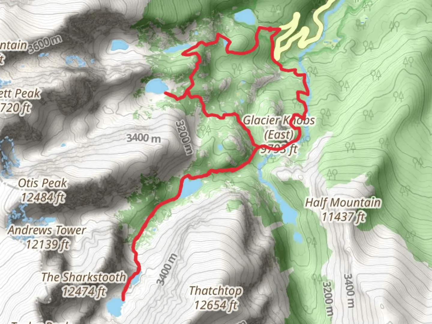 An image depicting the trail Dream Lake, Lake Haiyaha and Sky Pond Loop and its surrounding area.