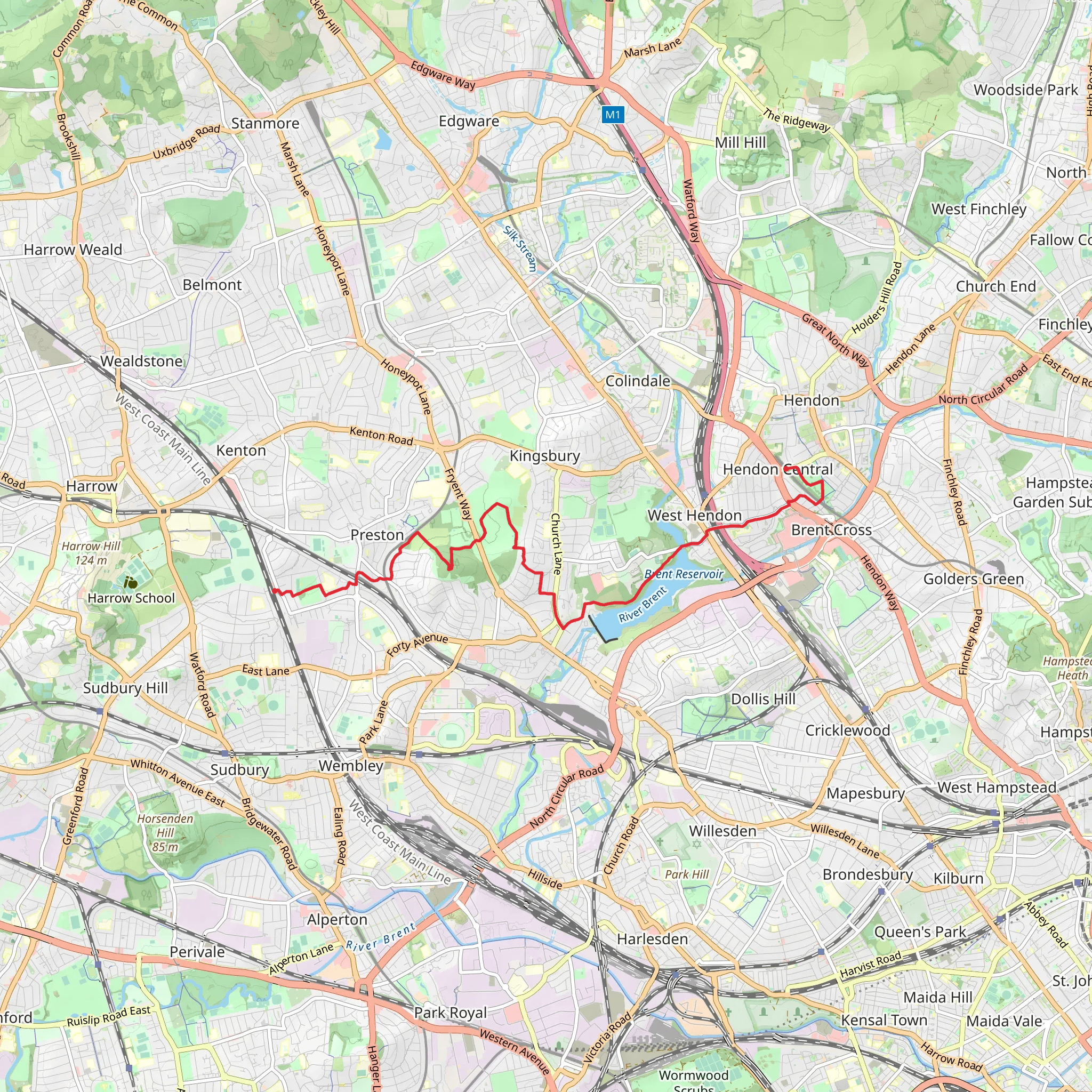 South Kenton to Hendon Central Walk mobile static map