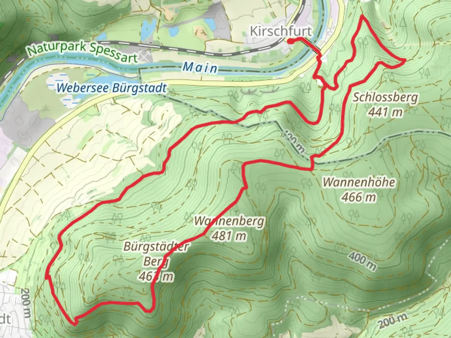 An image depicting the trail Kirschfurt and Burgstadt Loop via Wannenburg and its surrounding area.