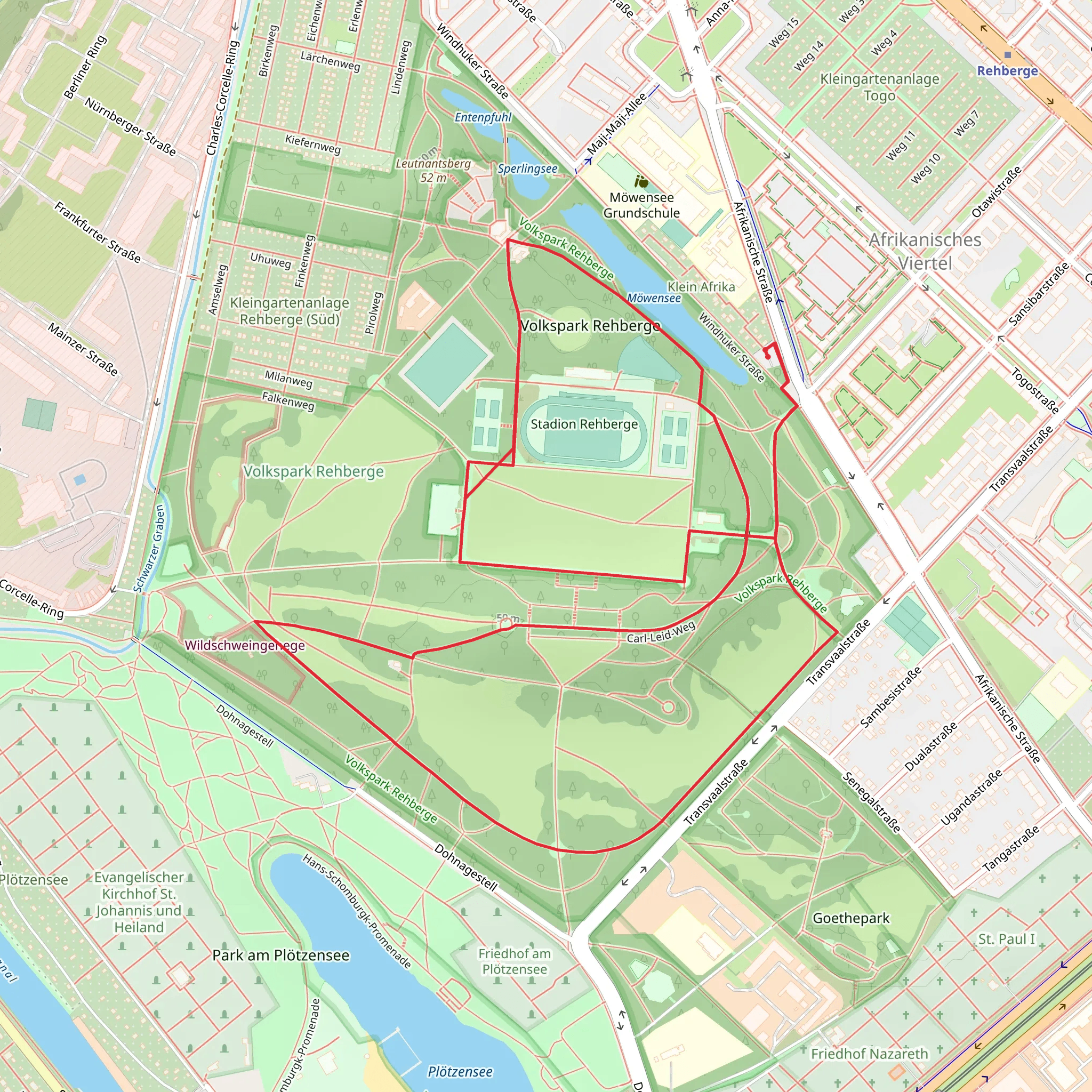Rathenaubrunnen and Volkspark Rehberge Loop mobile static map