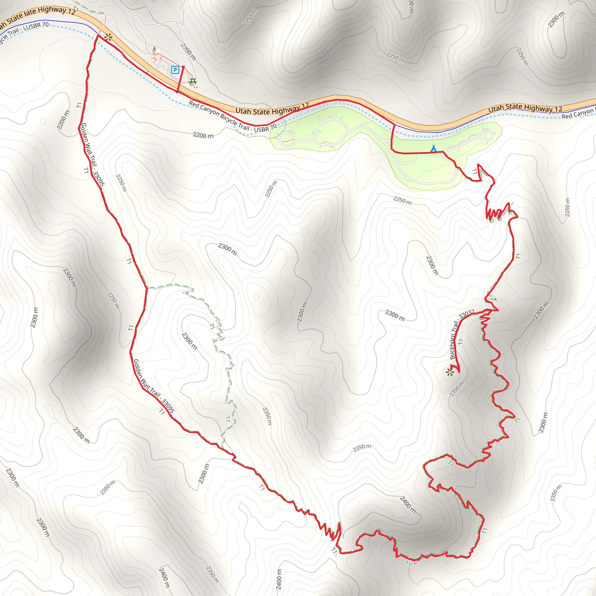 Red Canyon Trail , Buckhorn Trail and Golden Wall Trail mobile static map