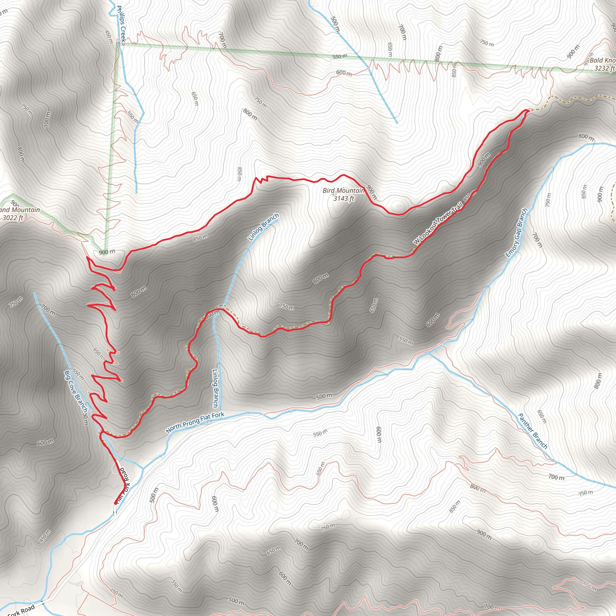 Cumberland and W Lookout Tower Loop Trail mobile static map