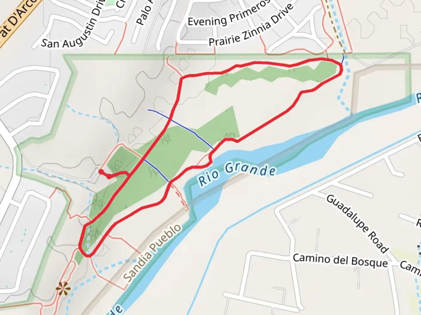 An image depicting the trail Rio Rancho Bosque North Loop Trail and its surrounding area.