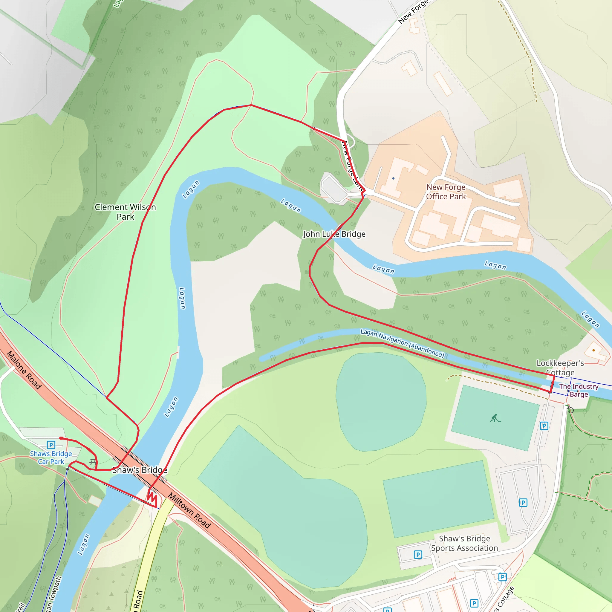 Lagan Towpath - Shaws Bridge to Lock Keepers Cottage mobile static map