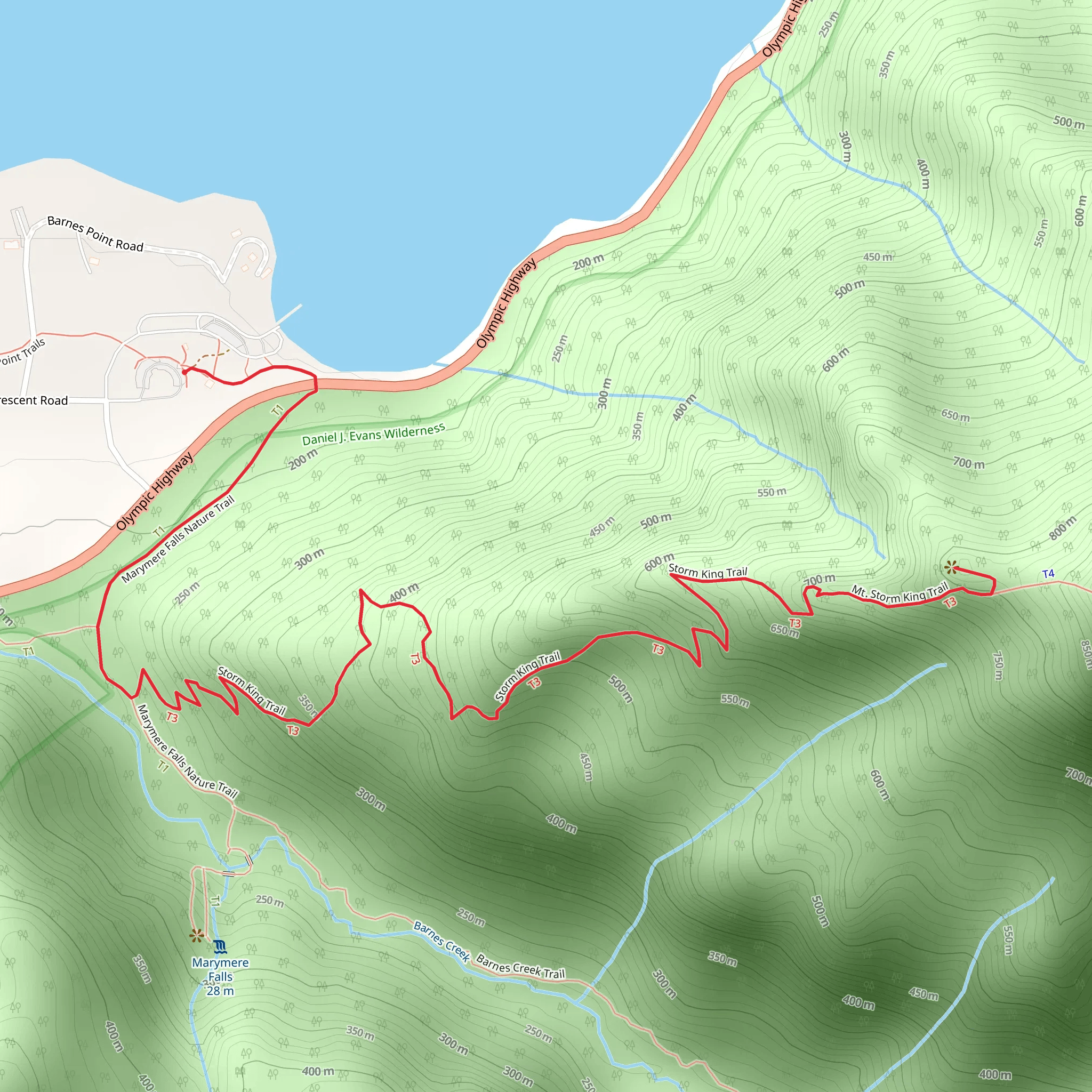Marymere Falls Nature Trail and Storm King Trail mobile static map