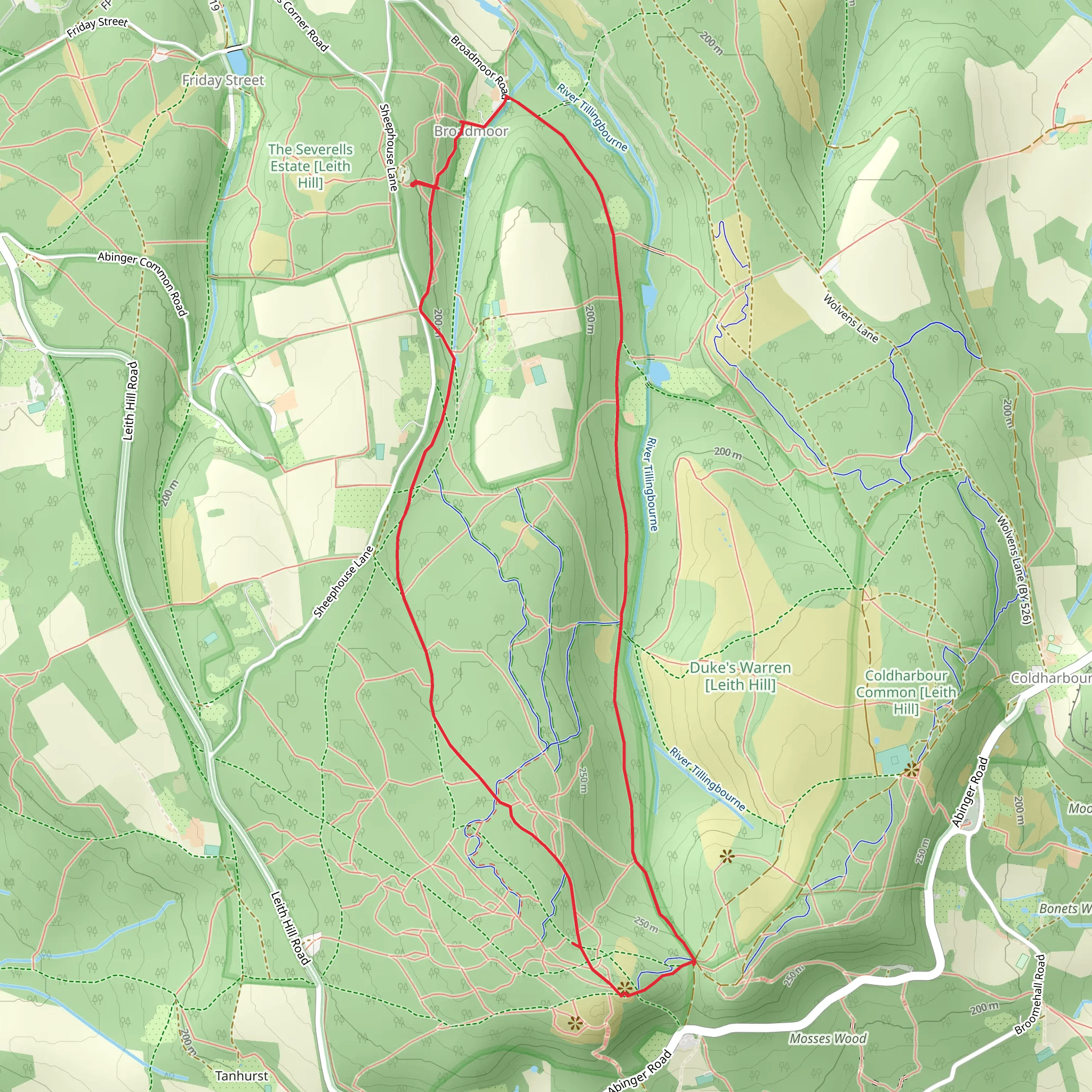 Broadmoor Bottom Car Park to Leith Hill Tower mobile static map