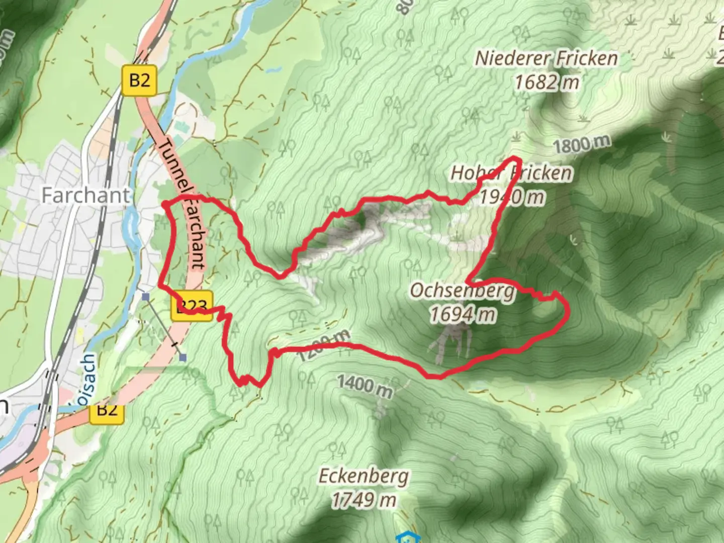 An image depicting the trail Natur Erholungspark Kuhflucht, Hoher Fricken and Ochsenberg Loop and its surrounding area.